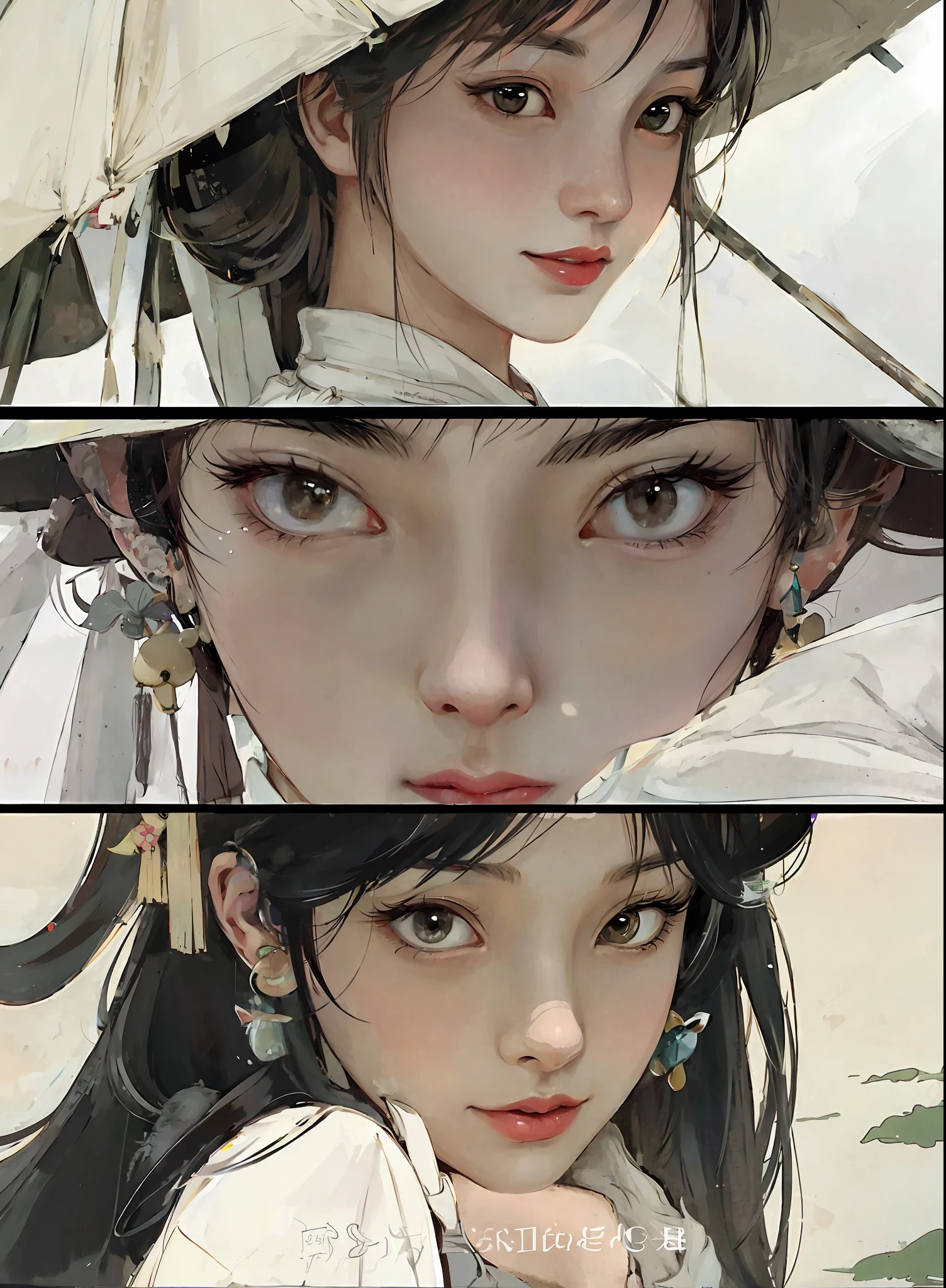 there are two pictures of a woman with an umbrella and a cat, artwork in the style of guweiz, guweiz, beautiful character painting, guweiz on artstation pixiv, guweiz on pixiv artstation, stunning anime face portrait, beautiful digital artwork, wlop rossdraws, detailed digital anime art, guweiz masterpiece