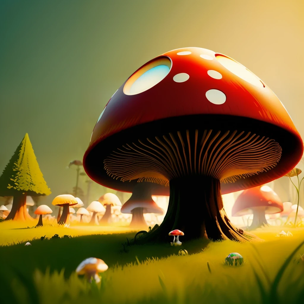 circle Mushroom anthill, big red-white Mushroom, mouse skull at the top of the Mushroom, big ant legs under the Mushroom, grass, game design, high quality, magic 3D-imagine