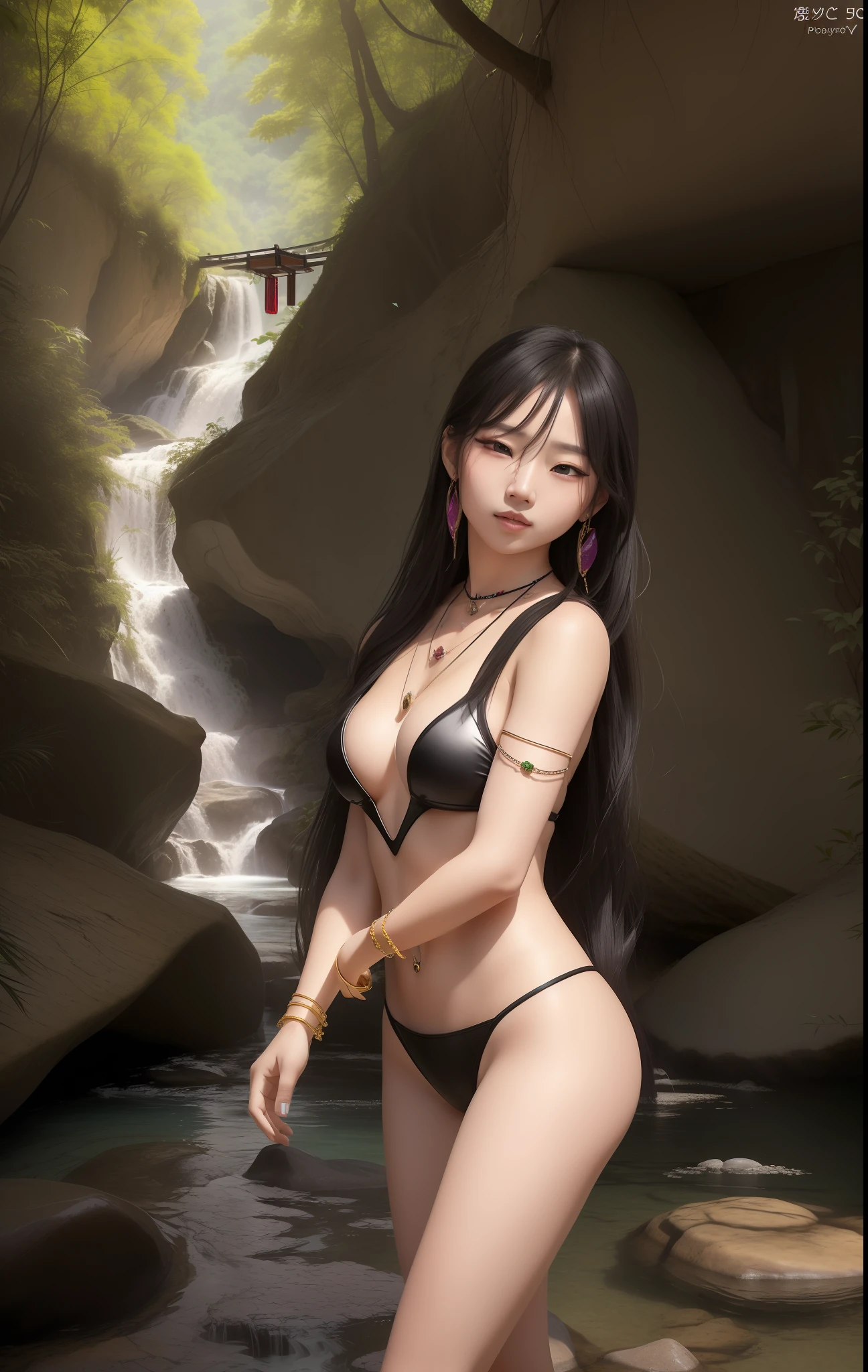 morning,(Early morning),(day:1.8),in summer,onsen,(nature:1.9),1girl,full body,black hair,very long hair,grin,sexy,unaligned breasts, dynamic angle,dynamic pose,outdoors,chinese style architecture,High color saturation,Color saturation,(jewelry:1.9),putting on jewelry, Warm light,Warm light,
ray tracing,cinematic lighting,(raw photo:1.2), (photorealistic:1.4), absurdres, incredibly absurdres, huge filesize , ultra-detailed, highres, extremely detailed,best quality ,masterpiece, illustration, an extremely delicate and beautiful, extremely detailed ,CG ,unity ,8k wallpaper, Amazing, finely detail, masterpiece,best quality, pureerosface_v1,ulzzang-6500-v1.1,