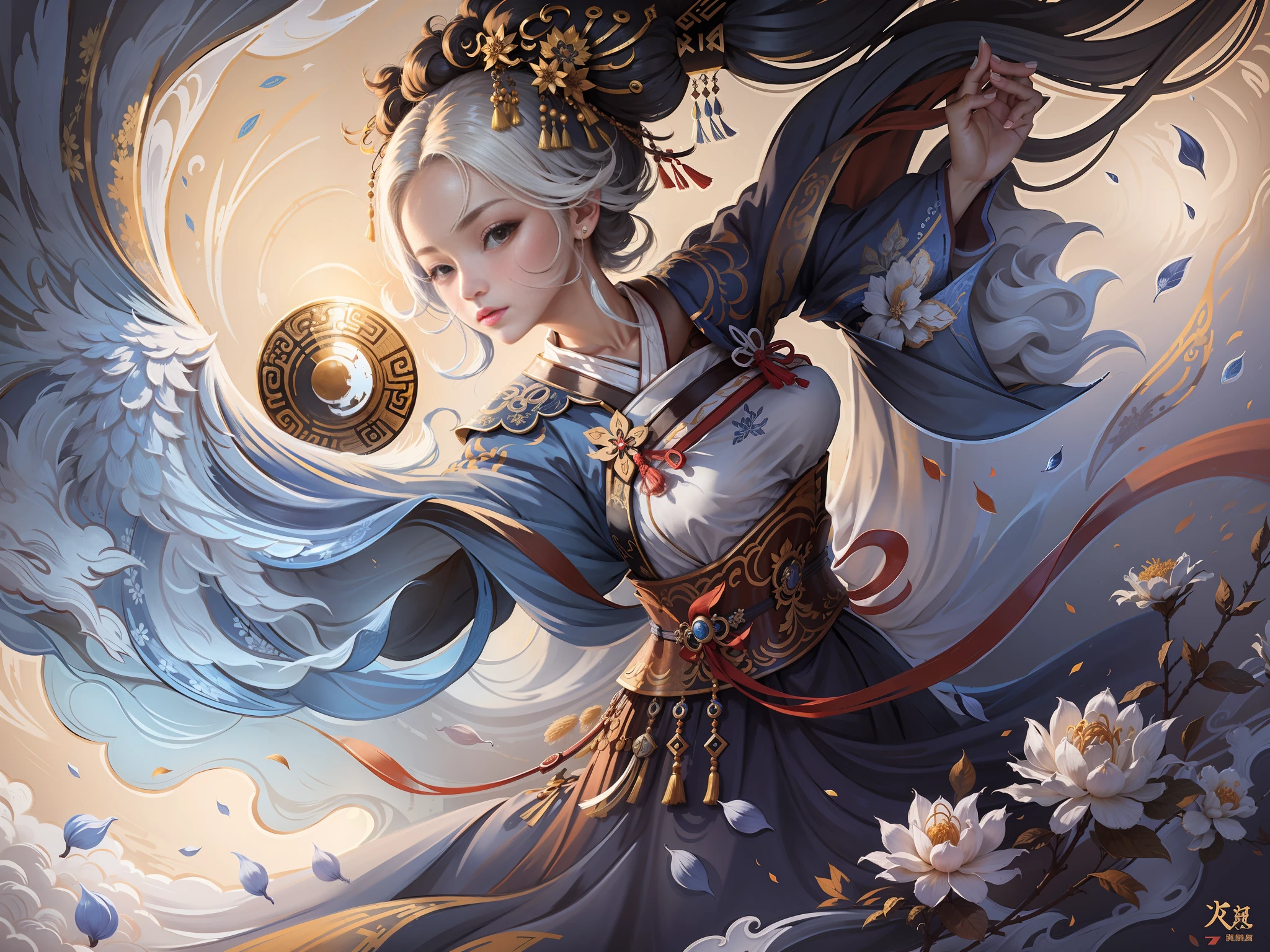 A girl, ancient Chinese costume, sunshine, clear face, clean white background, masterpiece, super detail, epic composition, ultra HD, high quality, extremely detailed, official art, uniform 8k wallpaper, super detail, 32k -- v 6