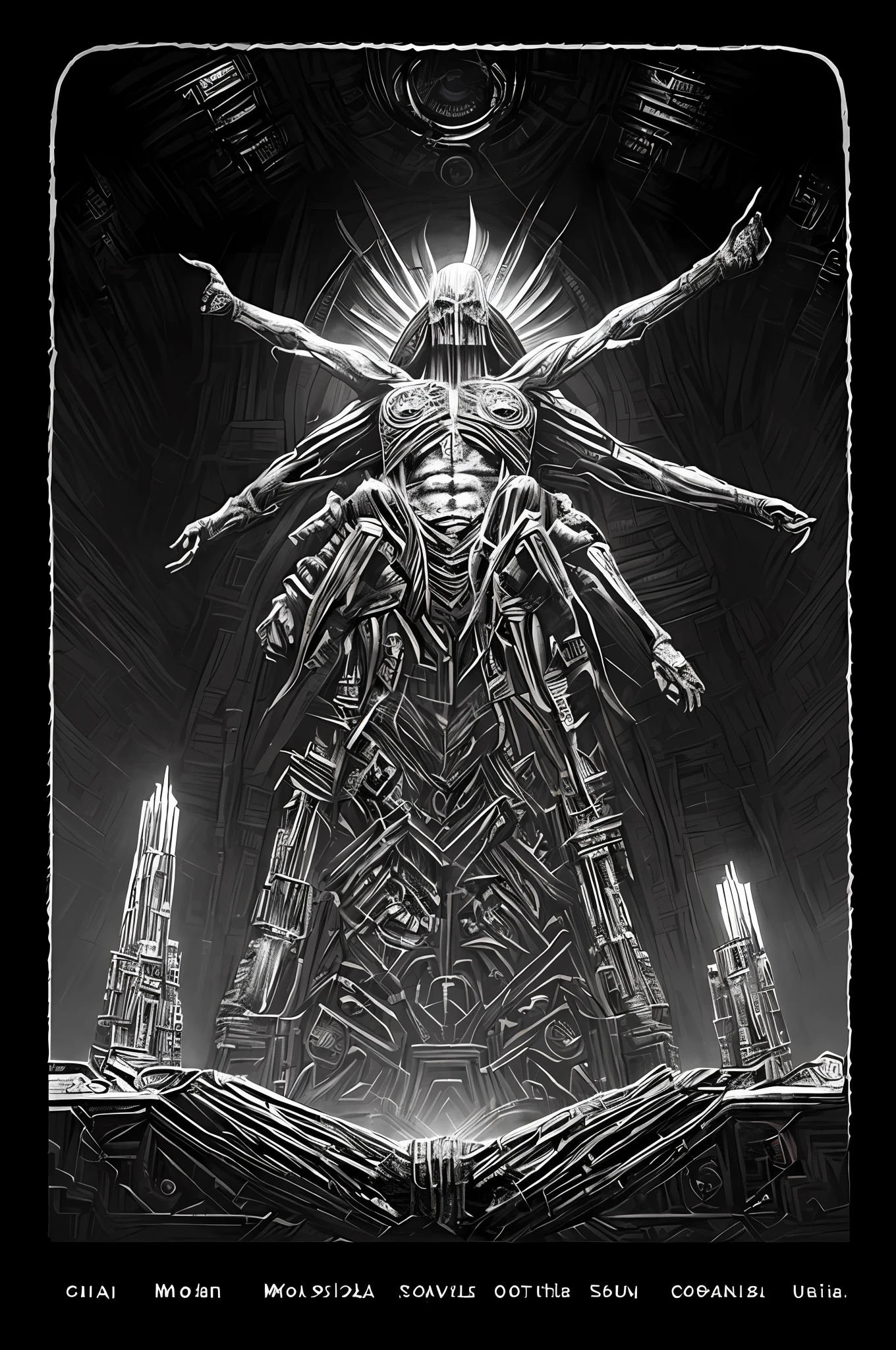 gian monster, Cosmic Horror Illustration, Mark Riddick, Cosmic Horror Concept Art, Lovecraftian Cosmic Fear, Beksinski y Dan Mumford, Great Old One, Cosmic Horror Creature, A Massive Celestial Giant God, Highly Detailed Dark Art, Azathoth, Cosmic Horror Style, Beksinski y Alex Gray, Meditations on Moloch CADENAS SUJETANDOLO A UNA ESTRELLA CON LA BOCA ABIERTA