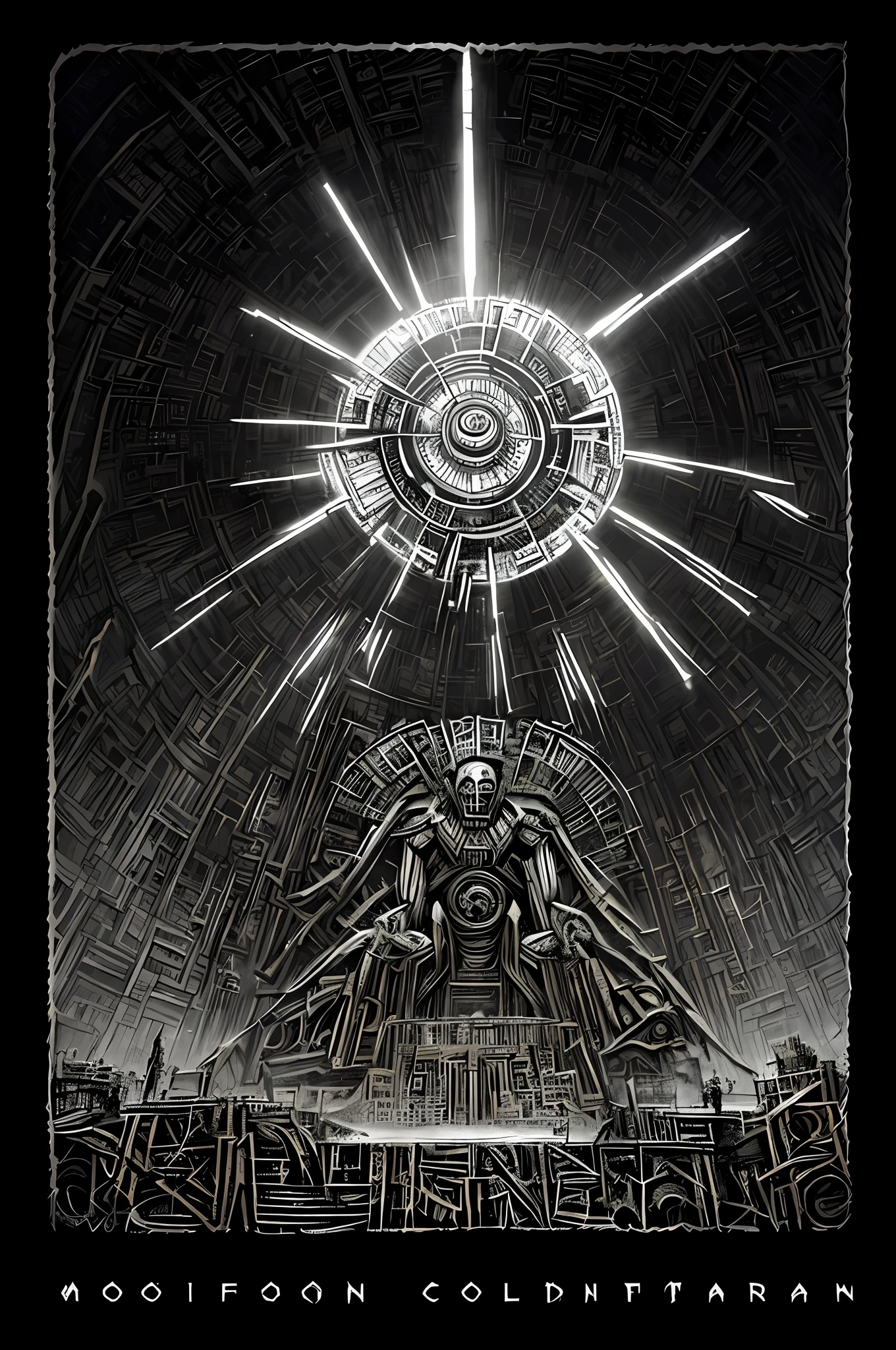 gian monster, Cosmic Horror Illustration, Mark Riddick, Cosmic Horror Concept Art, Lovecraftian Cosmic Fear, Beksinski y Dan Mumford, Great Old One, Cosmic Horror Creature, A Massive Celestial Giant God, Highly Detailed Dark Art, Azathoth, Cosmic Horror Style, Beksinski y Alex Gray, Meditations on Moloch CADENAS SUJETANDOLO A UNA ESTRELLA CON LA BOCA ABIERTA