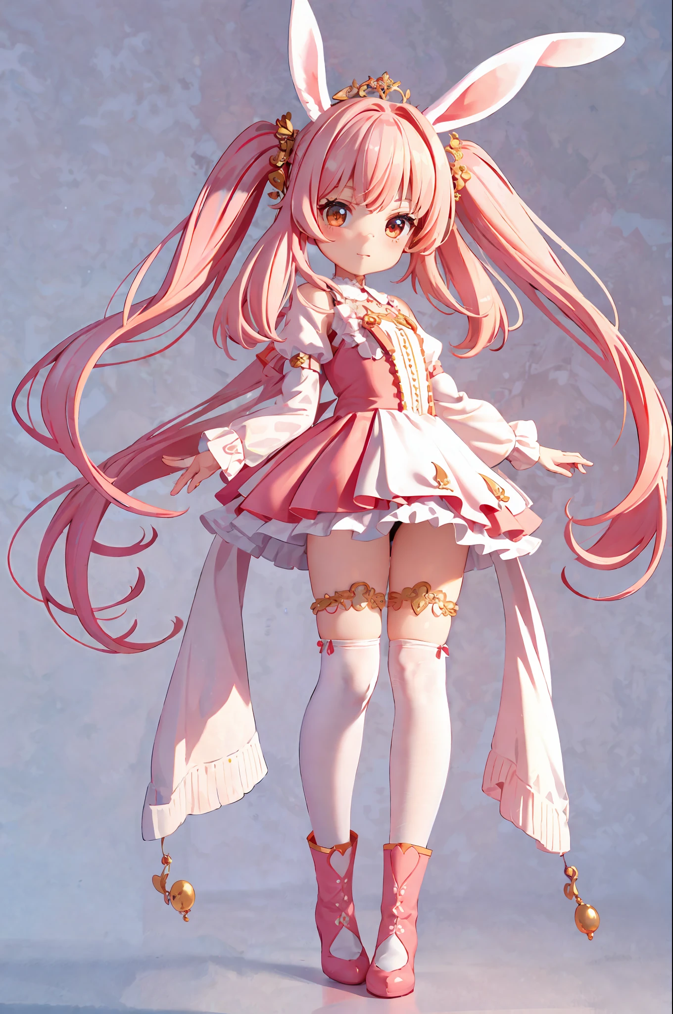 Fresh and cute ultra-detail CG Unity 8K wallpaper, highest quality, extremely high picture definition, ((1girl)) red cheeks are soft and subtle, pull up the dress, wearing rabbit ear thin silk socks, focus on the legs, ankles, pink boots are beautiful, soft cute hair grab shawl makes the girl look more cute.