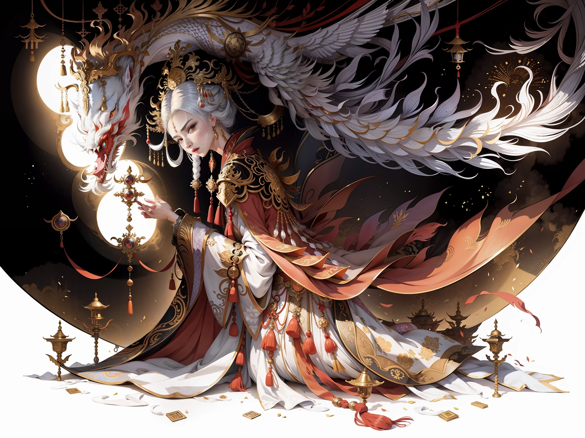 A female emperor, ancient Chinese imperial robe, majestic domineering, phoenix eyes, sunshine, clear face, clean white background, masterpiece, super detail, movie composition, ultra hd, high quality, extremely detailed, official art, uniform 8k wallpaper, super detail, 32k -- v 6