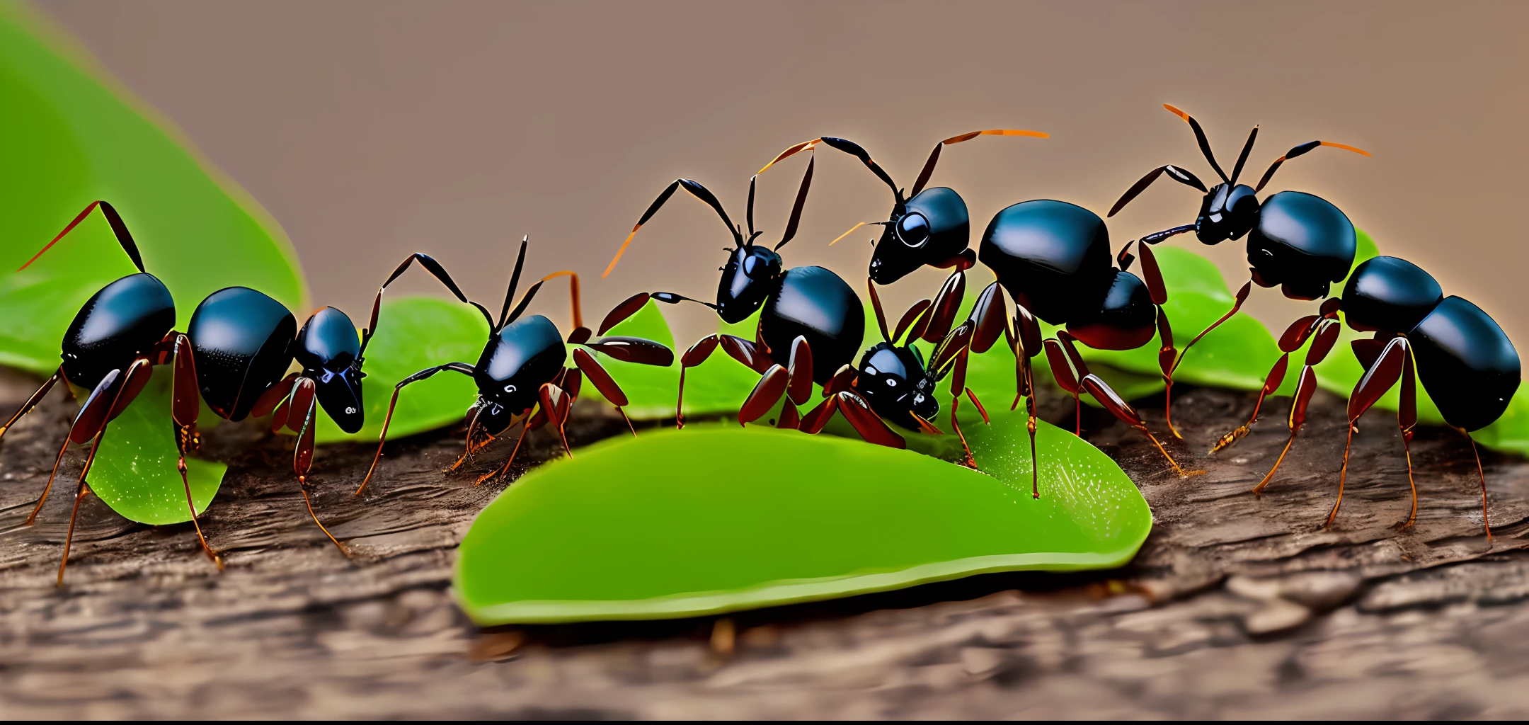 banner, giant black ants walking on wood and clover