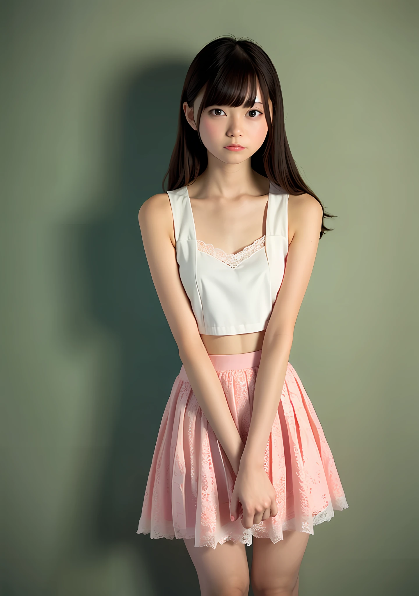 Trapped_In_Wall, Stuck in wall, girl, solo, mini lace skirt