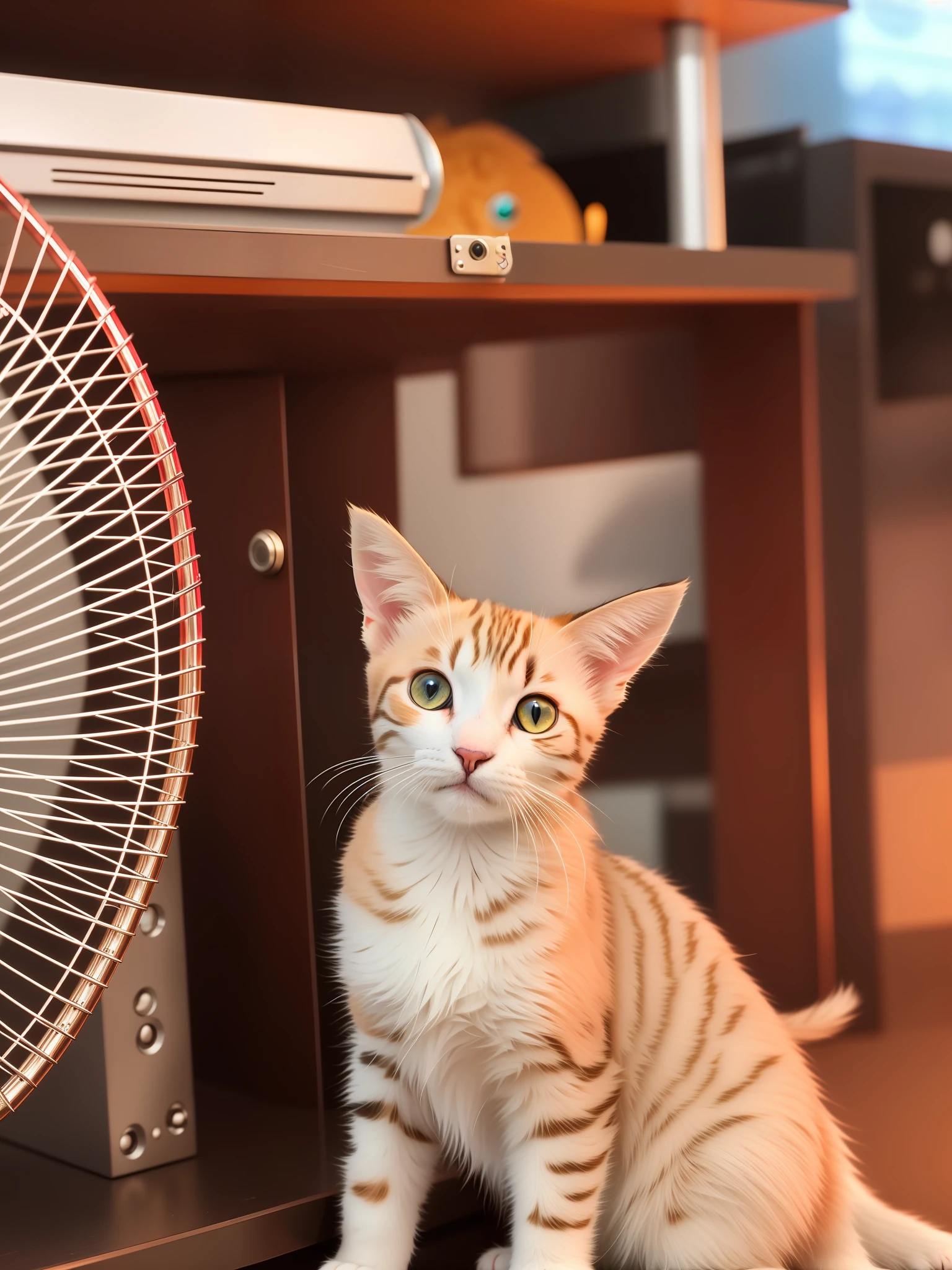 a cute kitten made out of metal, (cyborg:1.1), ([tail | detailed wire]:1.3), (intricate details), hdr, (intricate details, hyperdetailed:1.2), cinematic shot, vignette, centered