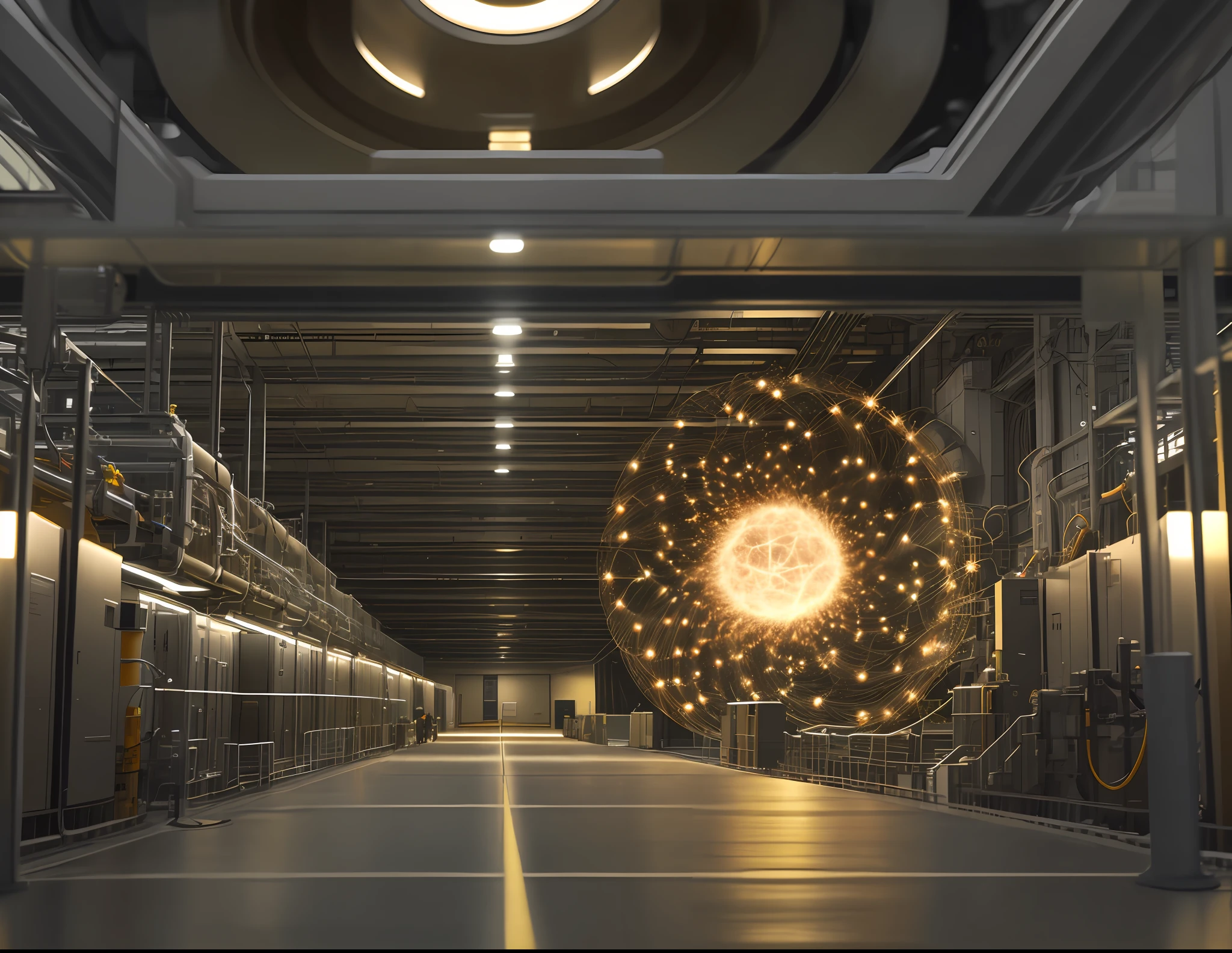 Western scientists are conducting particle research in a particle collider of a physics lab – this scene is incredibly detailed and the lighting is very well done.