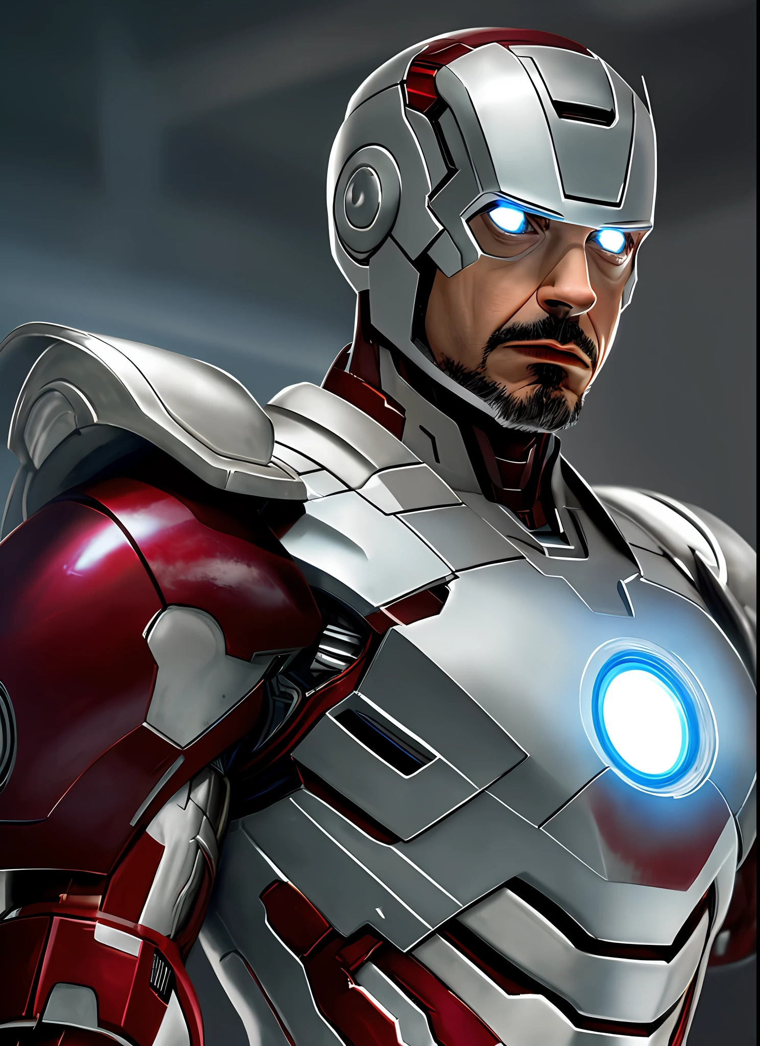 (Masterpiece), robert downey jr in silver and white colored Iron man suit, medieval style iron man suit realistic detail, real life, perfect lighting, perfect face, perfect hairstyle, studio lighting, perfect shading, real shadow, ray tracing, fire, plasma gun, warfare, 1man, 1adultman, blood splatter all over the suit, R rated