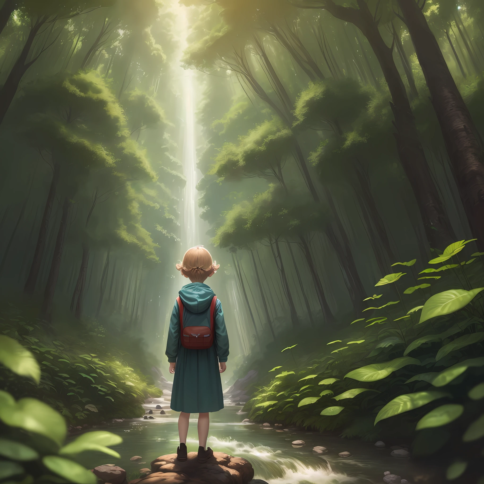 (extremely detailed CG unit 8k wallpaper, best quality, masterpiece), (forest, depth of field, airy) 3 children, curious and explorers, solving mysteries, Lucas, Sofia, Pedro, adventure, forest, curious, brave, mysterious, solve, save, enchanted, explore, curious, strange, rescue, investigate, toxic, river, city, clean, plants, animals.