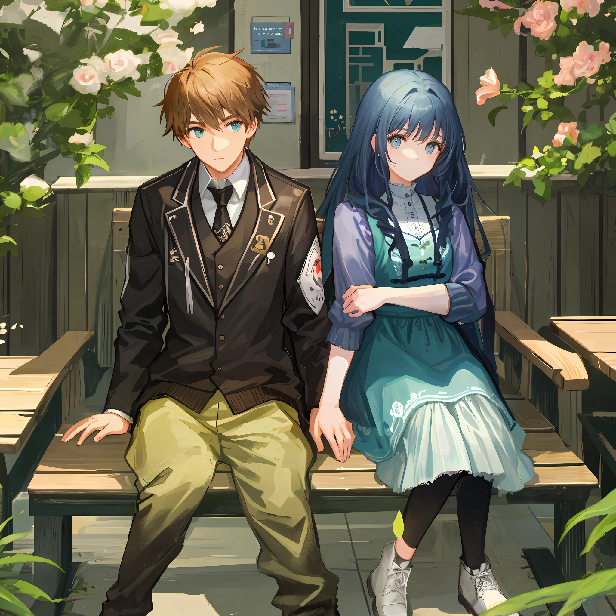 The girl looked at the boy and sat down next to him. The two looked at each other