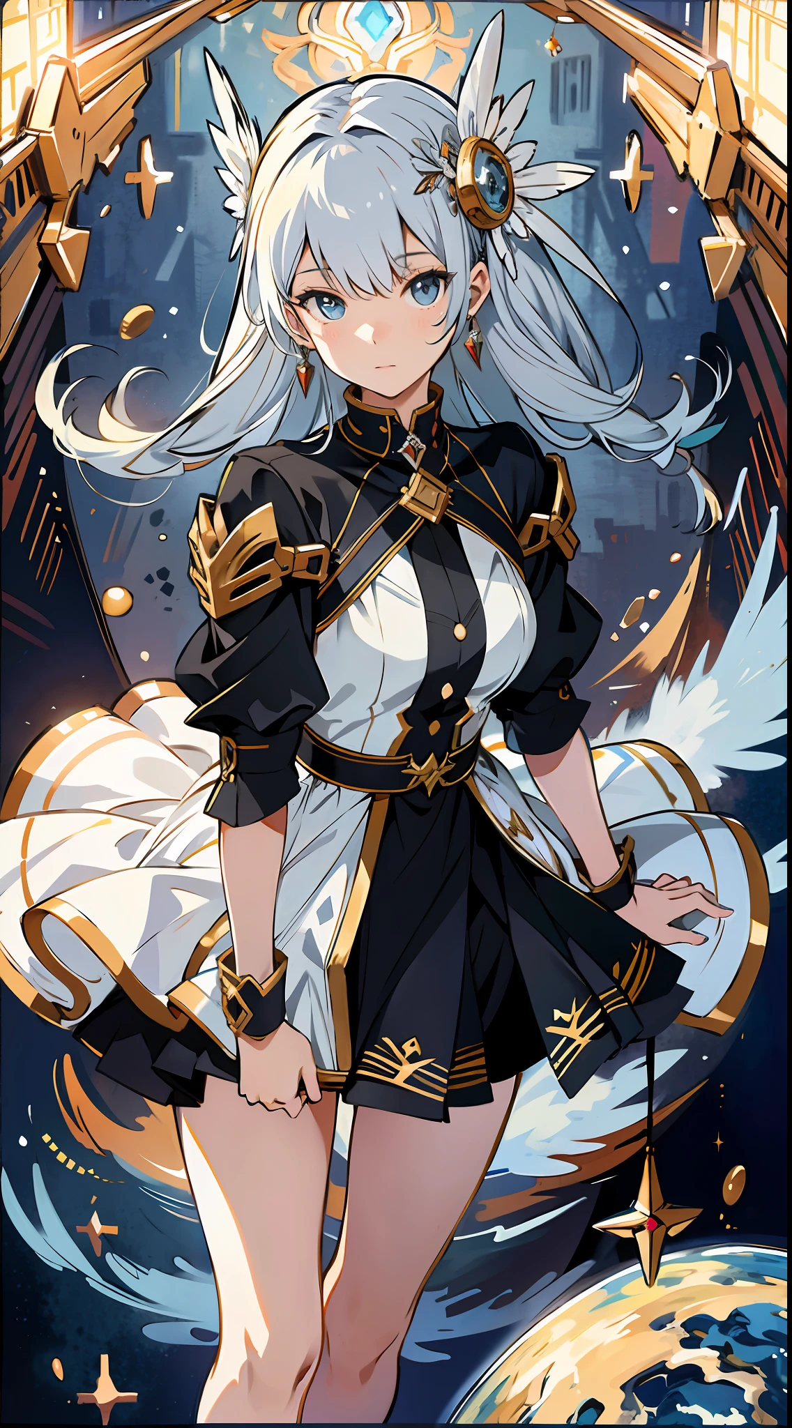 absurd res, high res, (masterpiece:1.4), ultra-detailed, 1girl, from above, space, floating