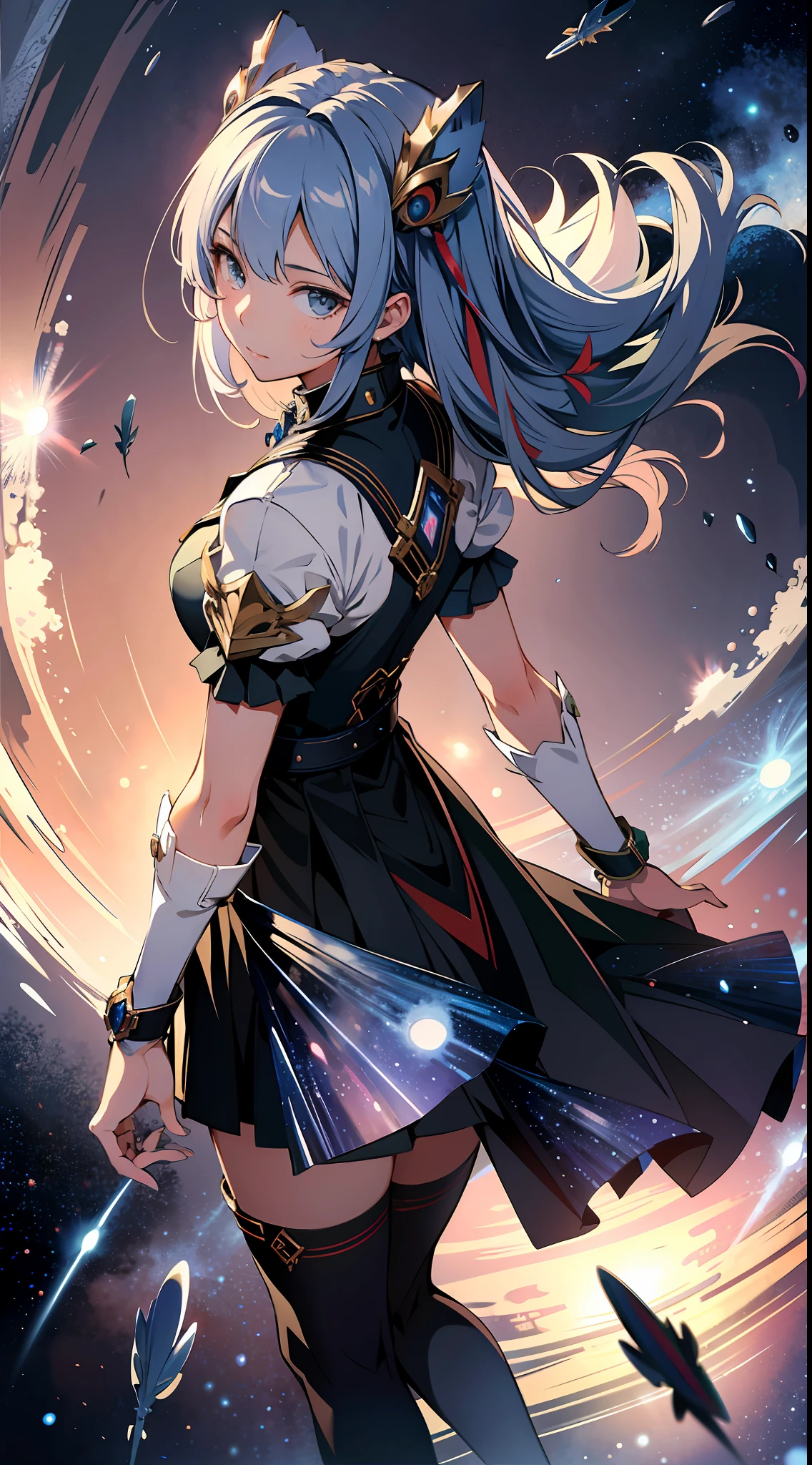 absurd res, high res, (masterpiece:1.4), ultra-detailed, 1girl, from above, space, floating