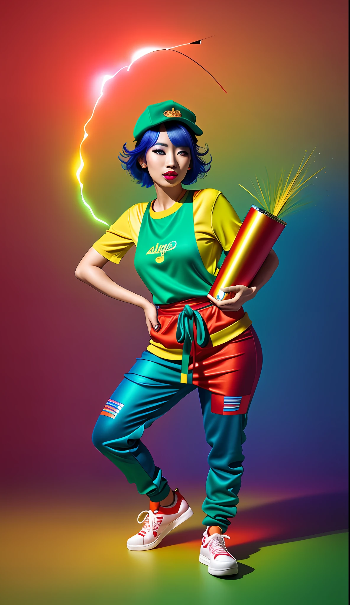 beautiful asian lady, freckles, brilliant glitter makeup, (red and blue and yellow and green and vitiligo skin: 1.5), perfect sexy breasts, hyperdetailed photography, soft light, head and breast portrait, cover,, best quality, (detailed beautiful face, detail skin texture, ultra-detailed body:1.1)