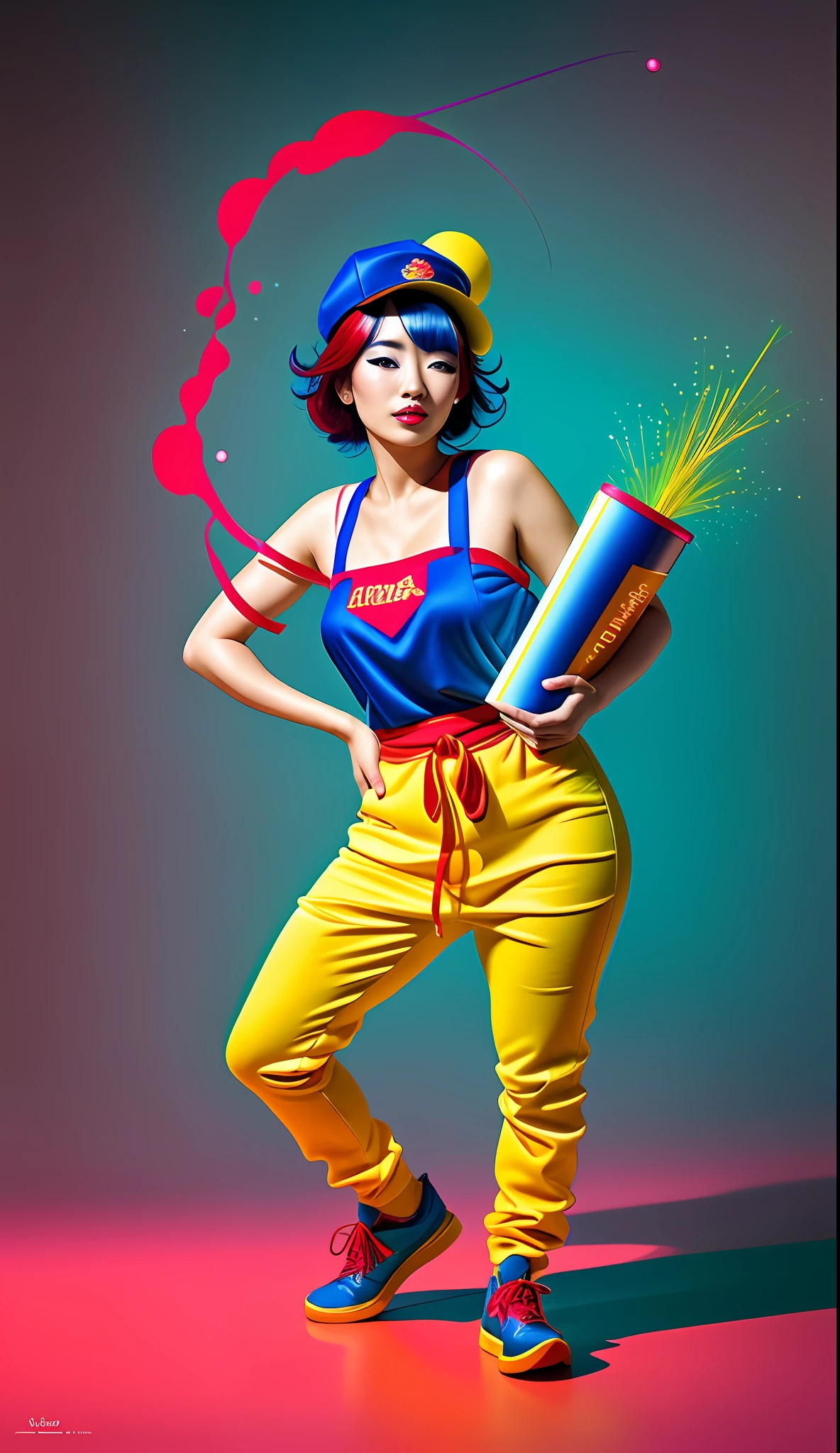 beautiful asian lady, freckles, brilliant glitter makeup, (red and blue and yellow and green and vitiligo skin: 1.5), perfect sexy breasts, hyperdetailed photography, soft light, head and breast portrait, cover,, best quality, (detailed beautiful face, detail skin texture, ultra-detailed body:1.1)