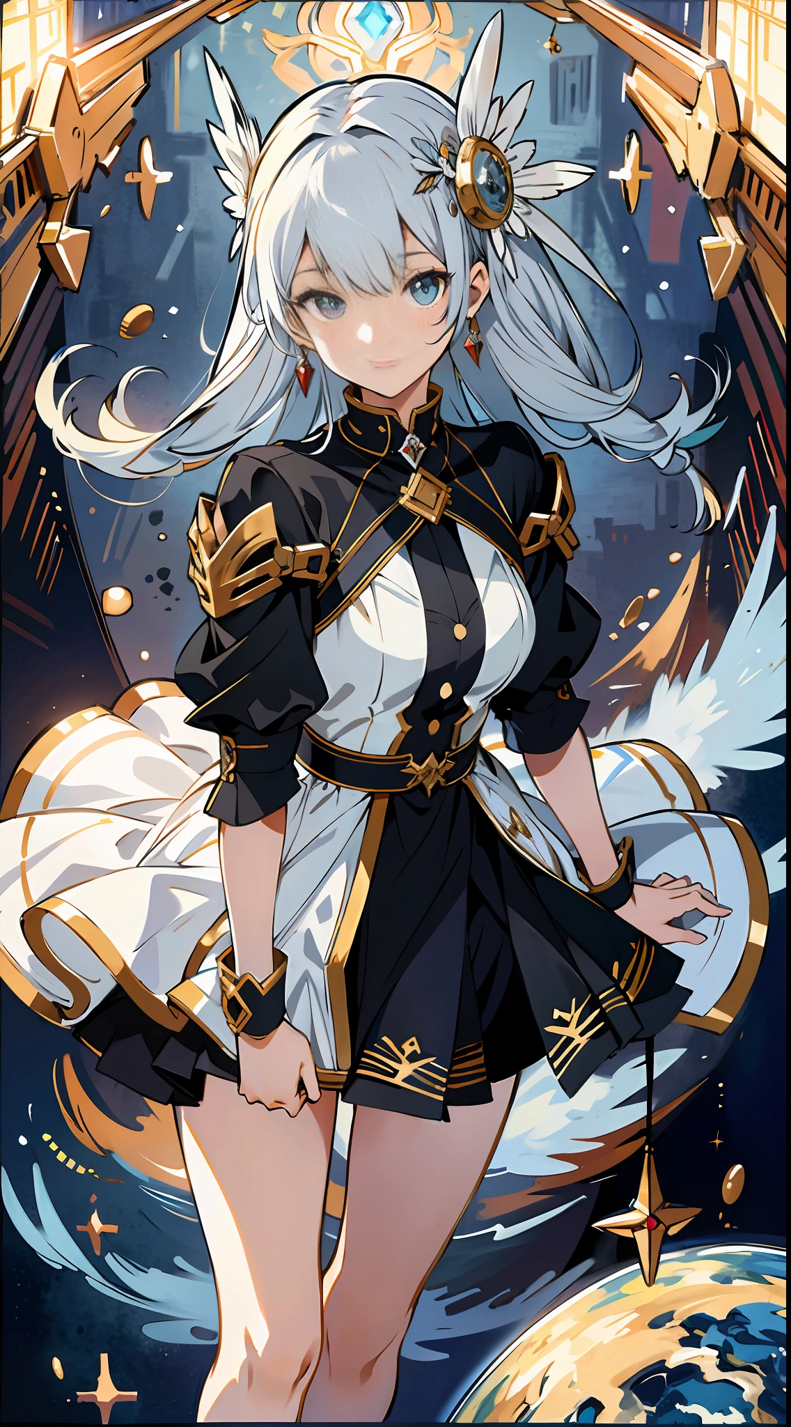 absurd res, high res, (masterpiece:1.4), ultra-detailed, 1girl, from above, space, floating
