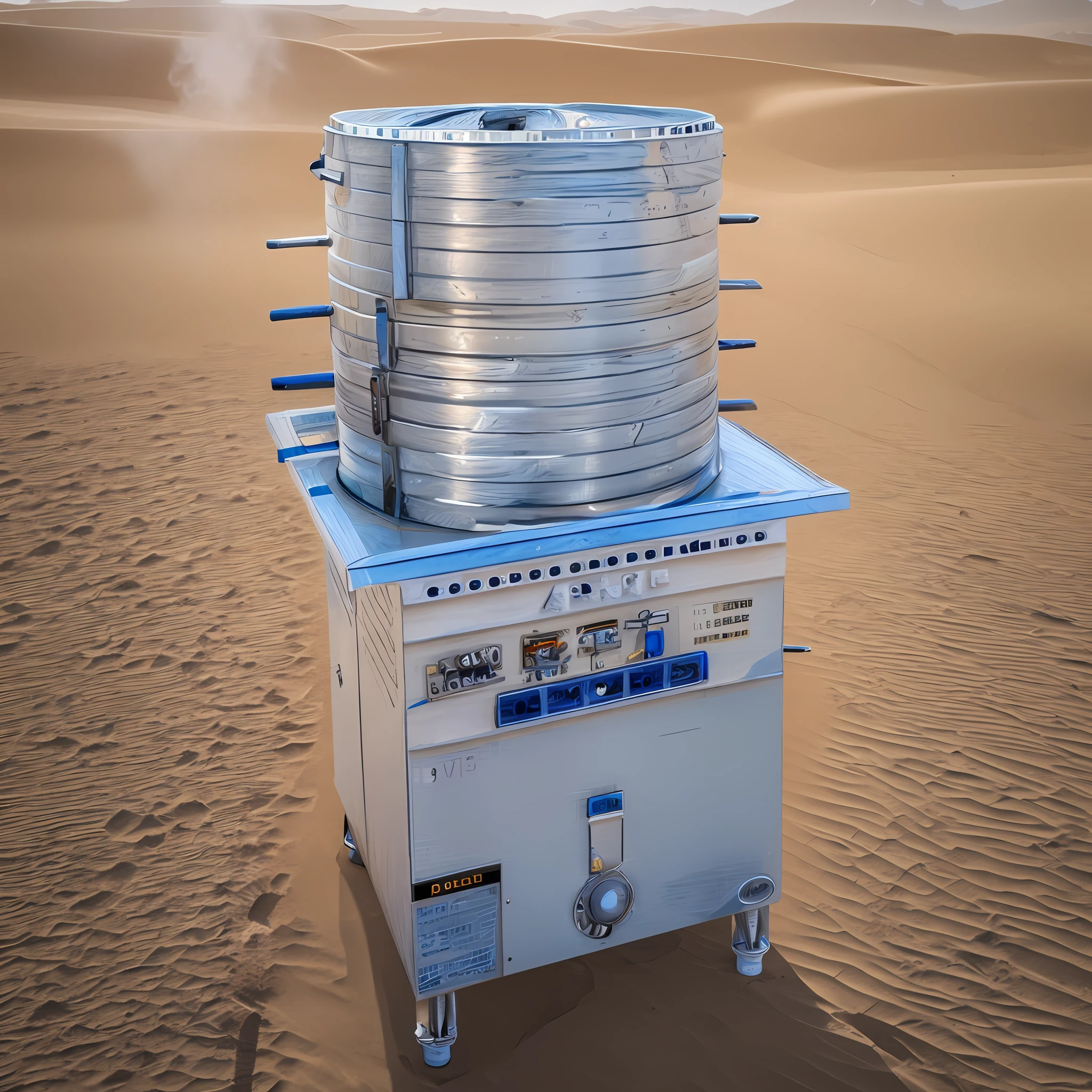 There are steamers sitting on the desert surface, 8K rendering, from 8K masking, 8K rendering, 8K frosted, 8K masking, 4K product photos, 8K octave rendering photos, 8K resolution, vibrant and powerful, highly detailed 8K photography, highly detailed 8K resolution, stunning 8K--iw2