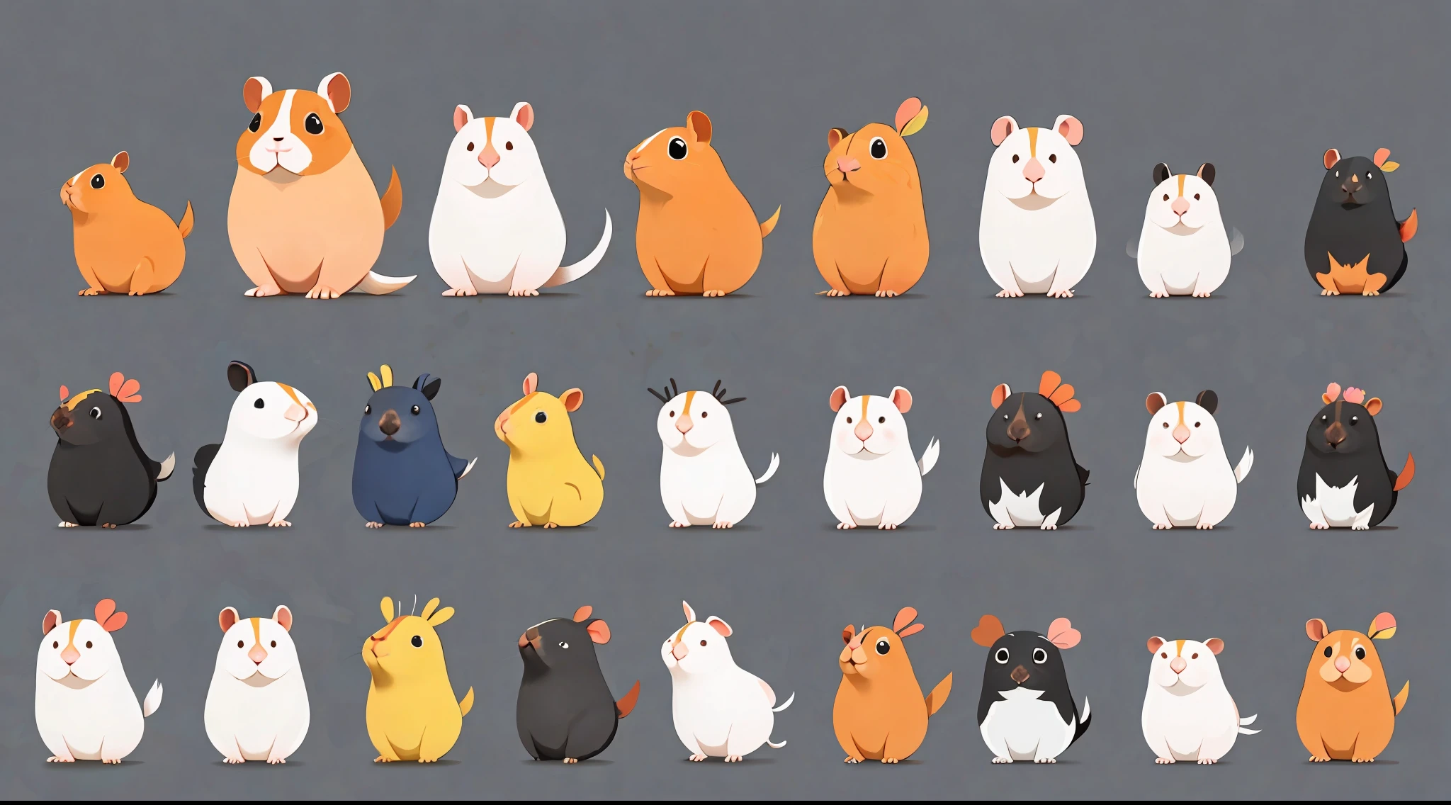 Minimalist vector illustration web icon flat image, set of 12, different poses, guinea pig holding a chalk Messare.Emailinternet--ar 16:9 --y 5.1--style raw --。