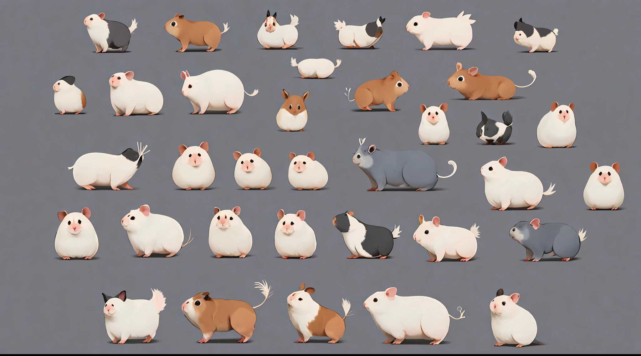 Minimalist vector illustration web icon flat image, set of 12, different poses, guinea pig holding a chalk Messare.Emailinternet--ar 16:9 --y 5.1--style raw --。