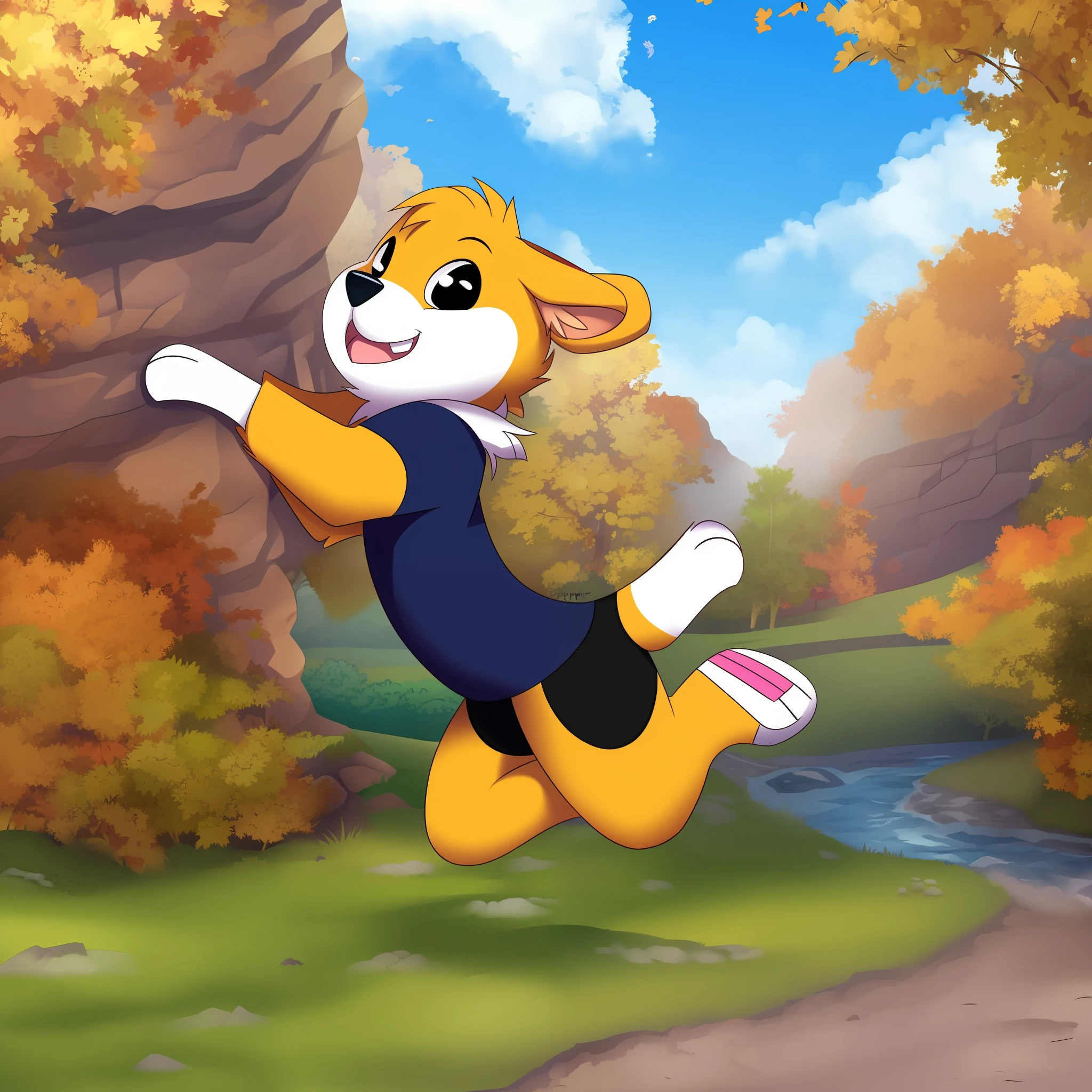 puppy dog running to the birds,  digital media \(artwork\), (((cartoon style))), amazing background, artist by kosperry,