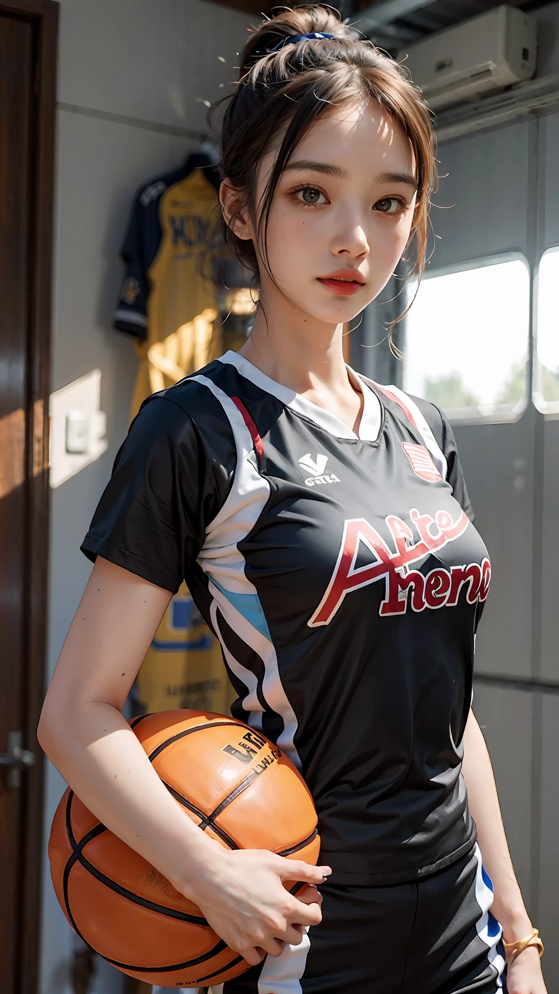 Woman wearing basketball suit