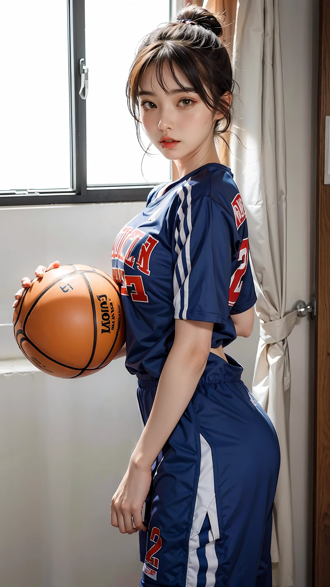Woman wearing basketball suit