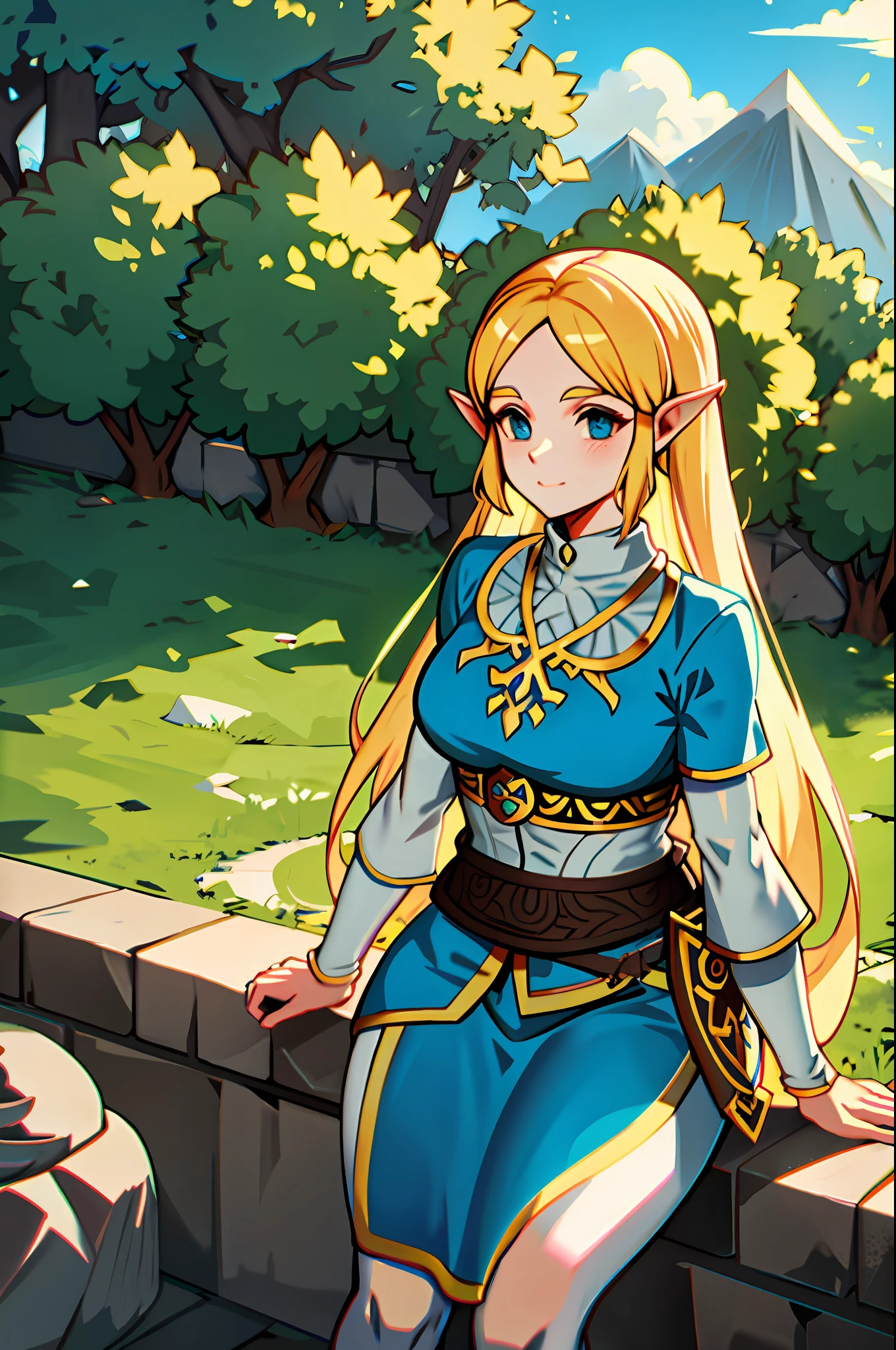 Anime cleric in temple breath of the wild art style