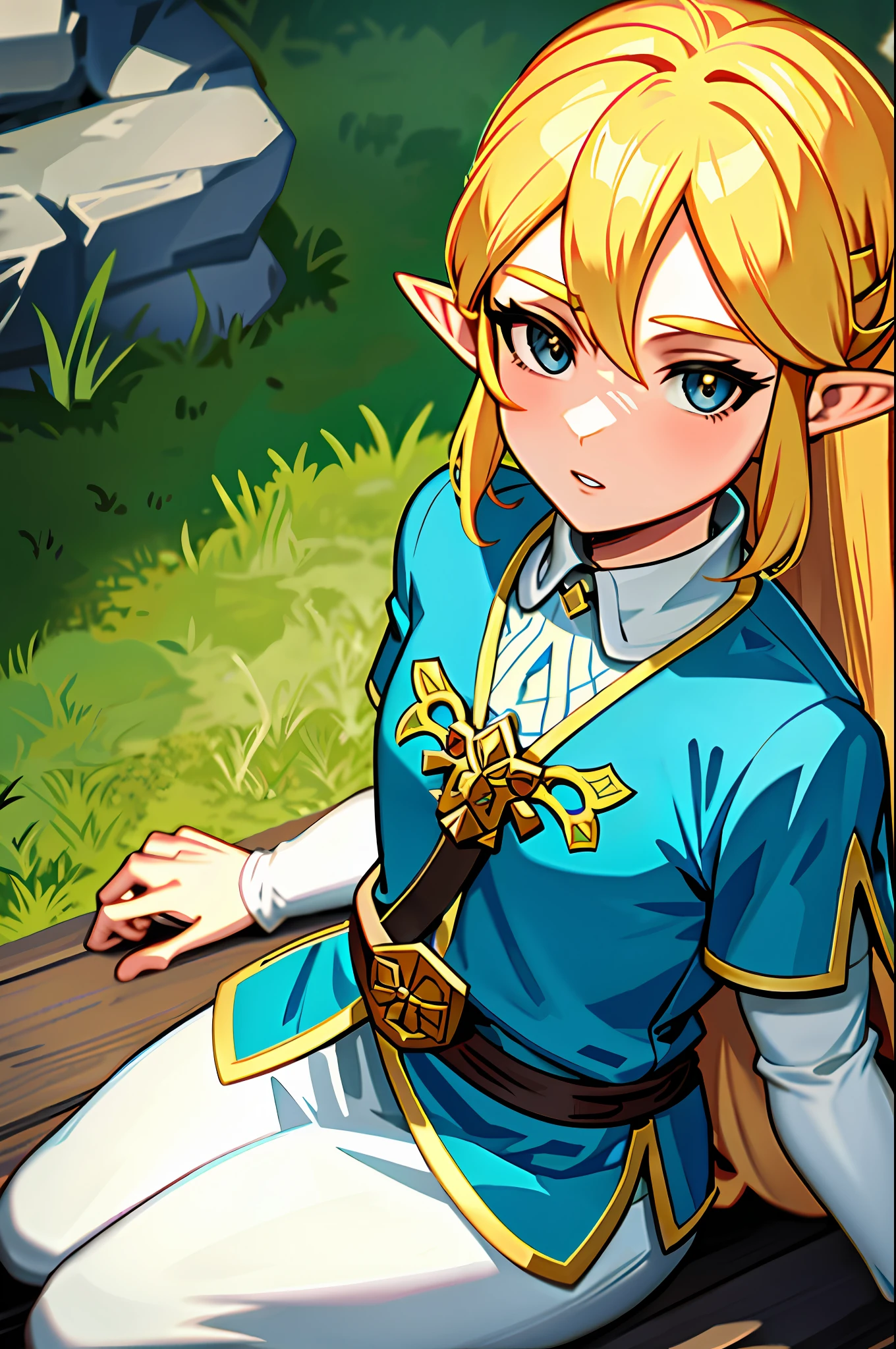 Anime cleric in temple breath of the wild art style