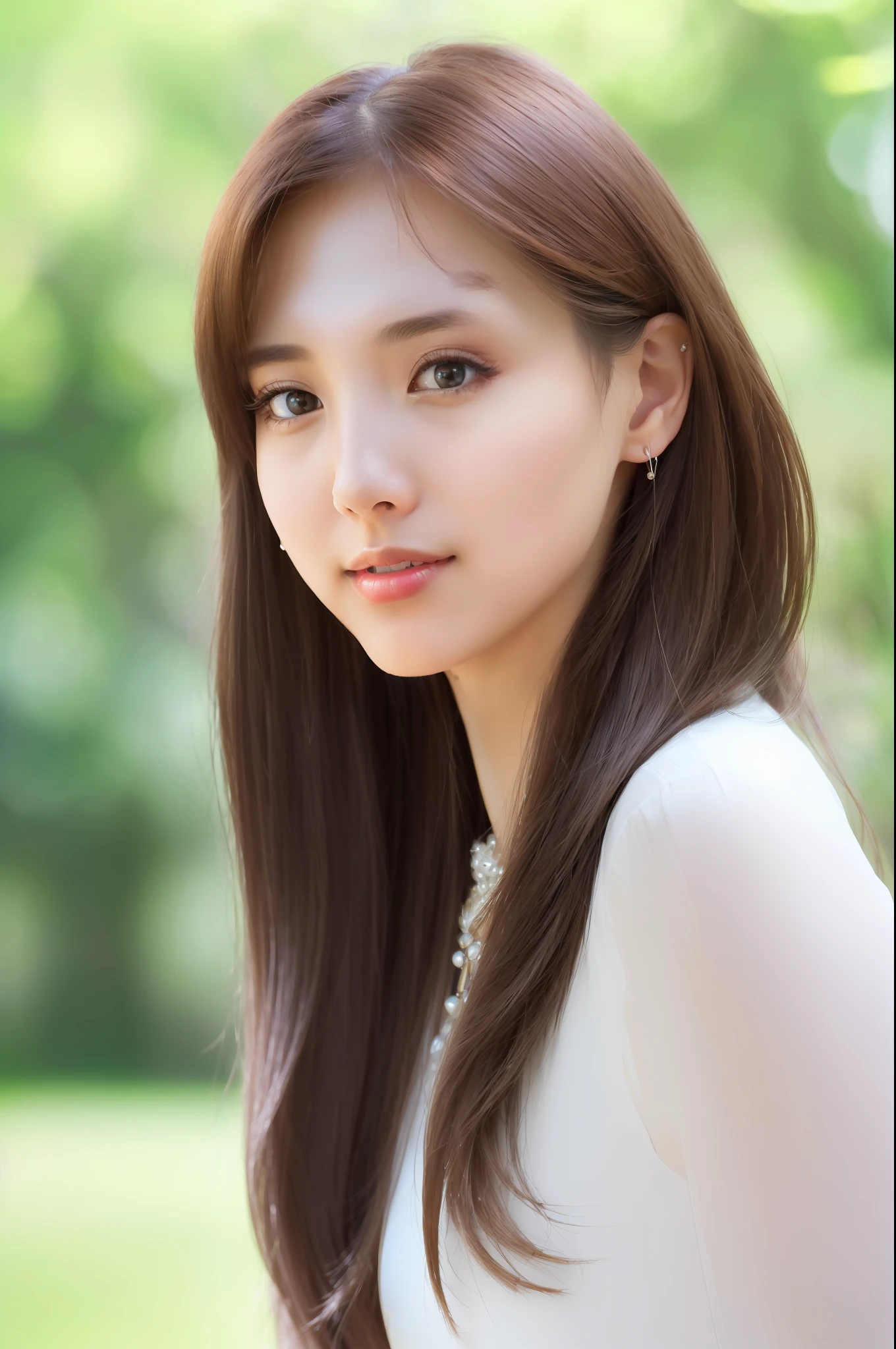 (xtny:1), (twnayeon:1.0), ((8k, best quality, masterpiece:1.2), (realistic, photo-realistic:1.37),best quality,masterpiece,unity,an extremely delicate and beautiful,extremely detailed, Amazing,finely detail, ((27 years old)), masterpiece,best quality,official art,absurdres,incredibly absurdres,huge filesize,ultra-detailed,highres,extremely detailed,beautiful detailed girl, slim body, outdoor, nature, extremely detailed eyes and face,beautiful detailed eyes, ((looking at viewer)), ((brown eyes)), portrait, 1girl, solo, brown hair, long hair, smile,