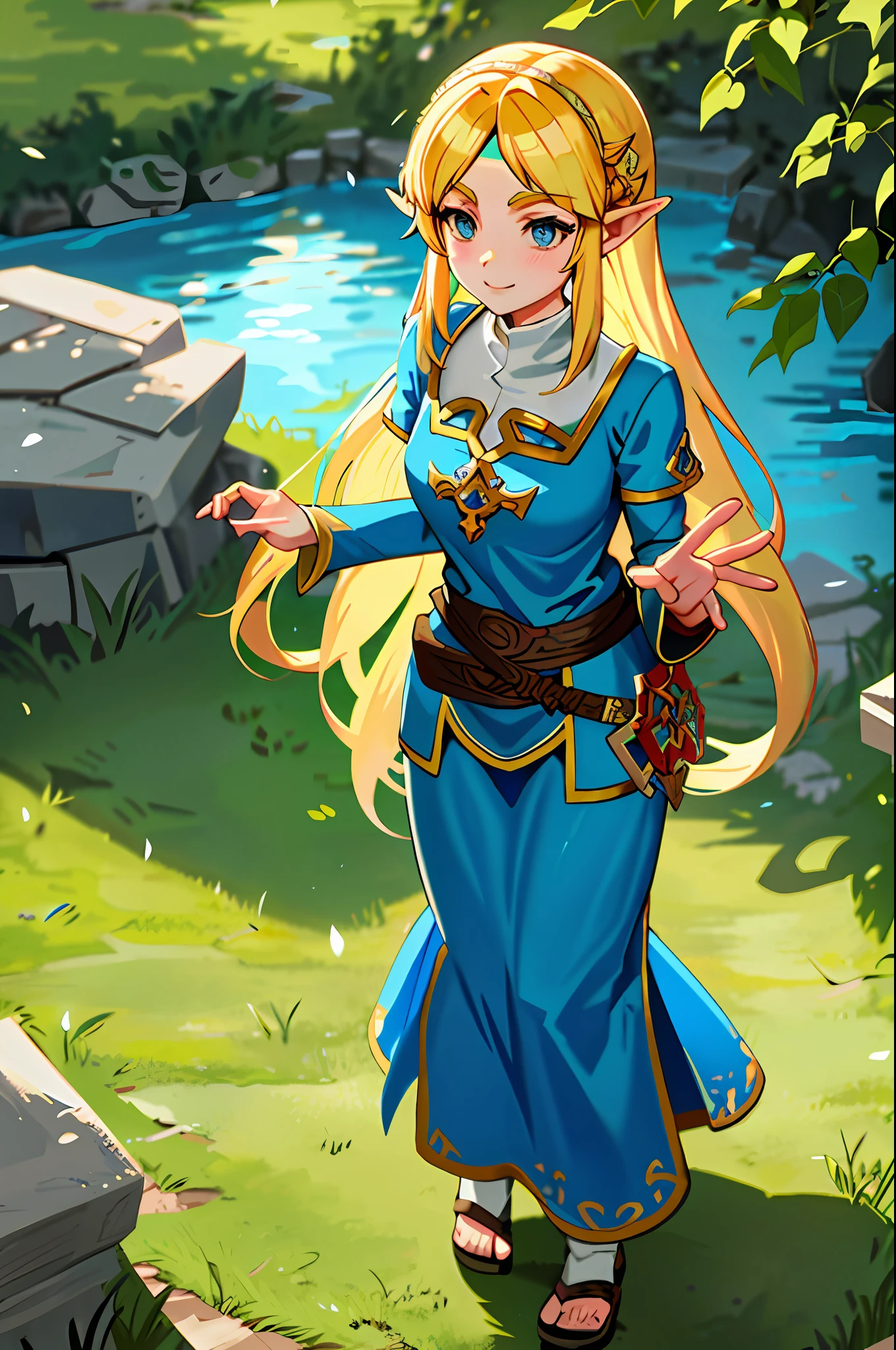 Anime cleric in temple breath of the wild art style