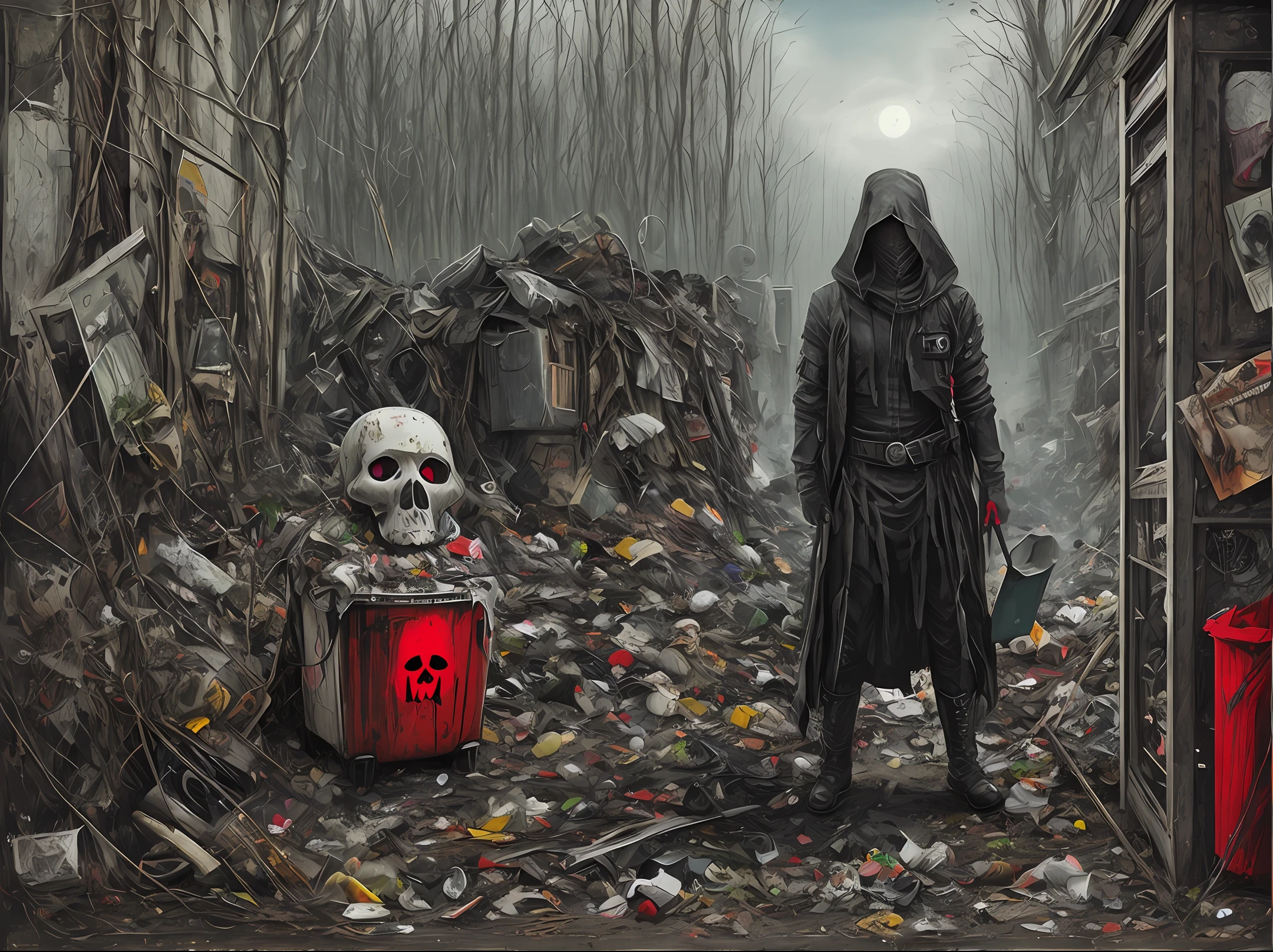 the end of privacy, invasion of all web accounts of the world. Horror art, color drawing. Trash metal album cover
