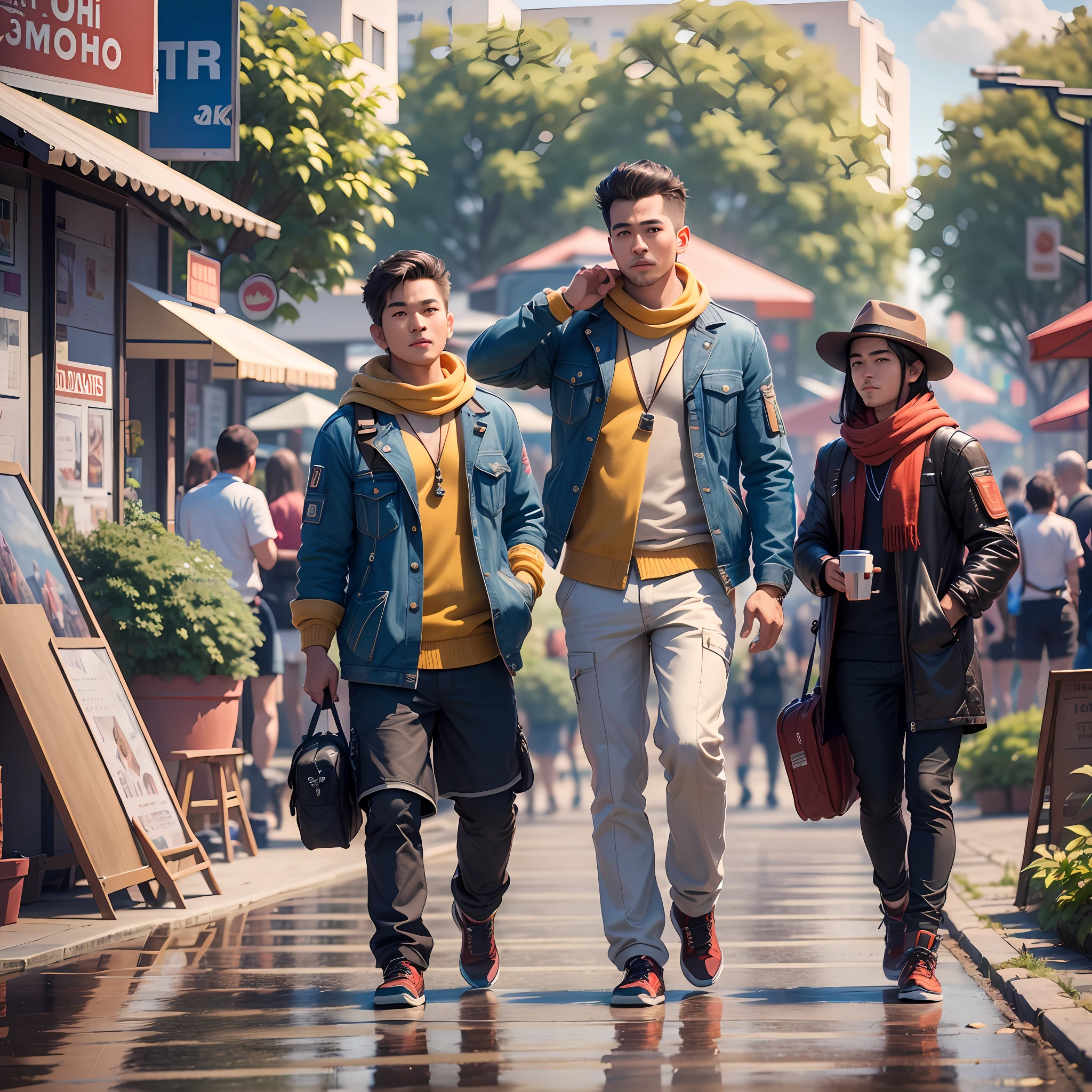 (Best Quality, 8k, 32k, Masterpiece, UHD: 1.2), Travel Male Blogger Avatar, Holding Sony Camera, Tourist Attraction, Shoot