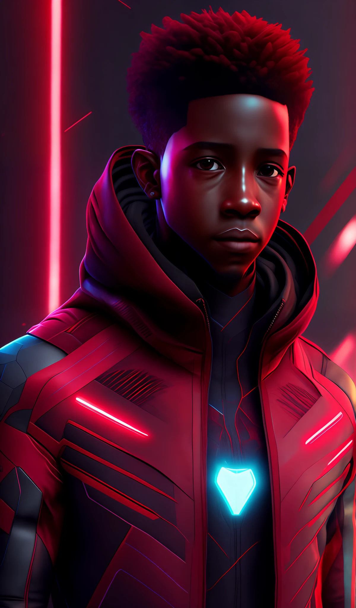 Miles Morales, Cyberpunk, 8k, Iron Man Costume, No Mask