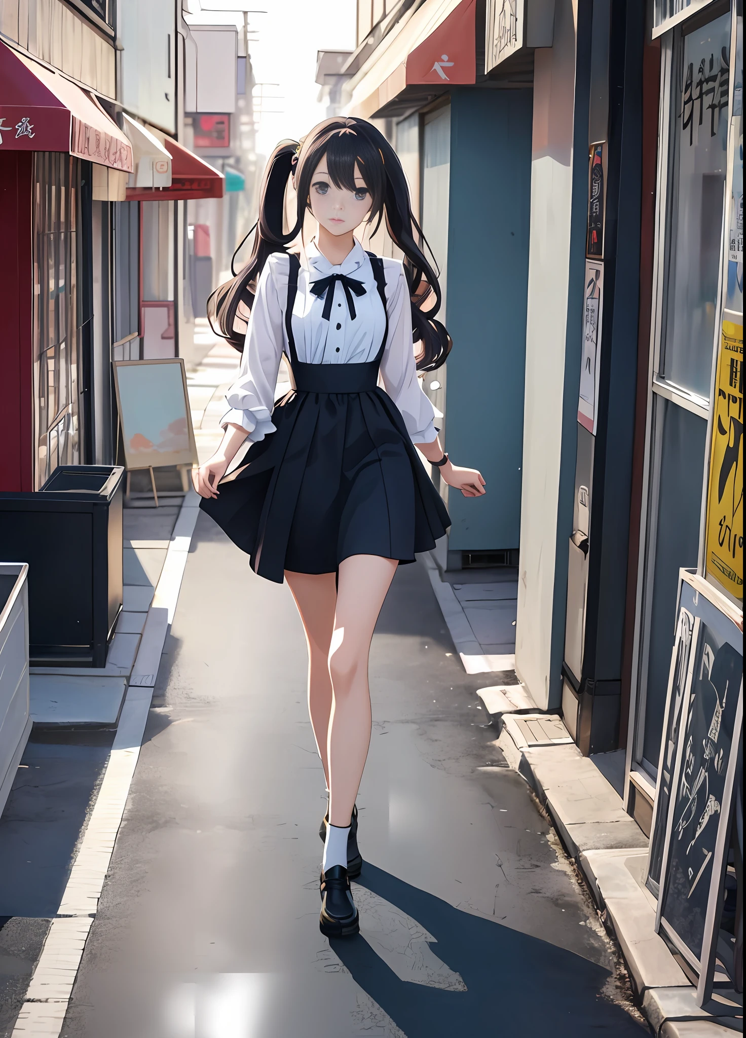 Anime girl walking down street in dress, facing audience, anime style. 8k, anime art wallpaper 8k, young anime girl, anime wallpaper 4k, beautiful anime girl, anime art wallpaper 4k, anime girl with long hair, smooth anime CG art