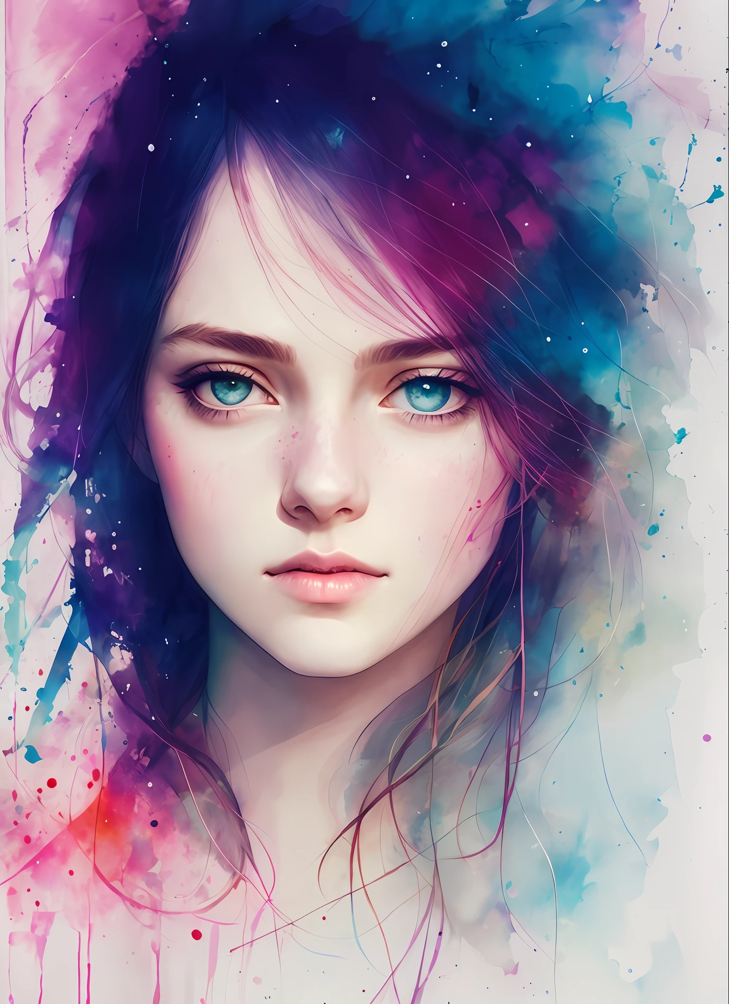 a woman by agnes cecile, luminous design, pastel colours, ink drips, autumn lights