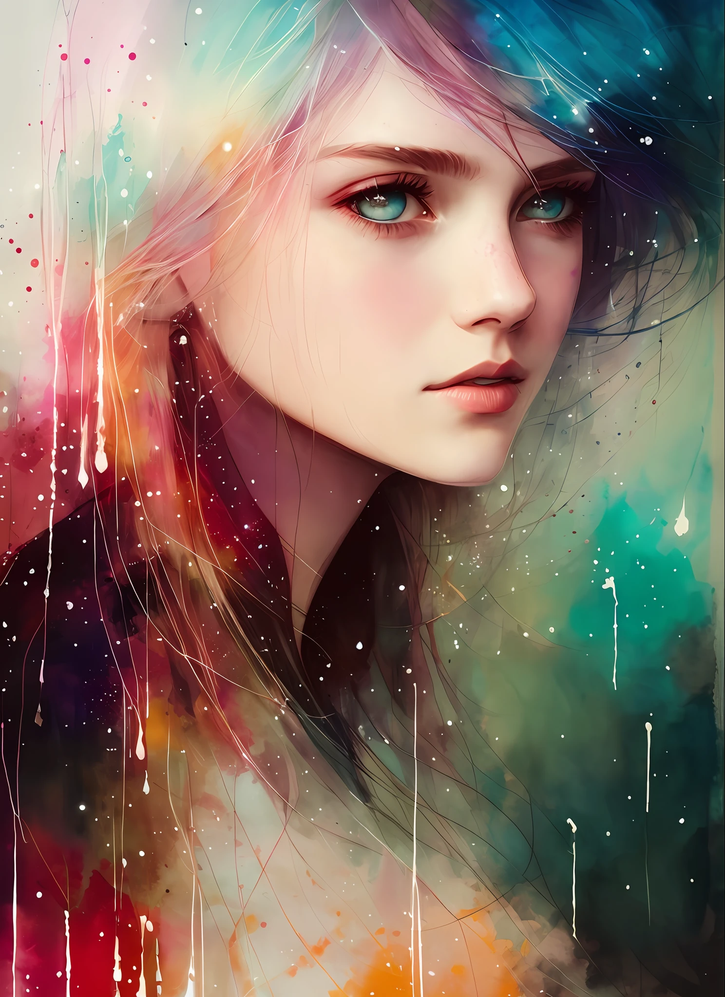 a woman by agnes cecile, luminous design, pastel colours, ink drips, autumn lights