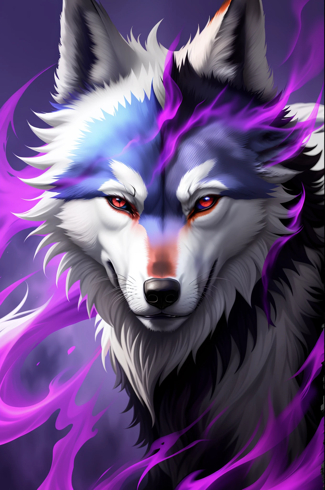 wolf from crimson smoke blue|purple background