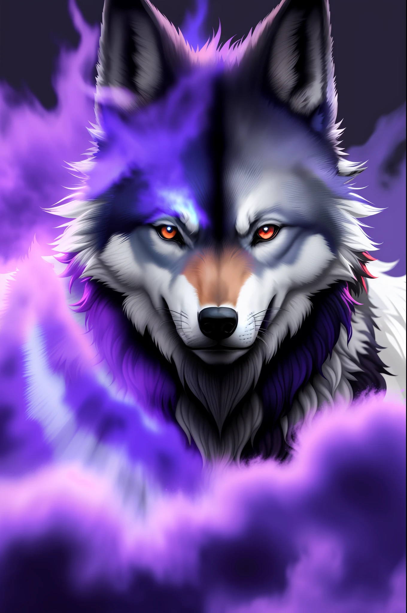 wolf from crimson smoke blue|purple background