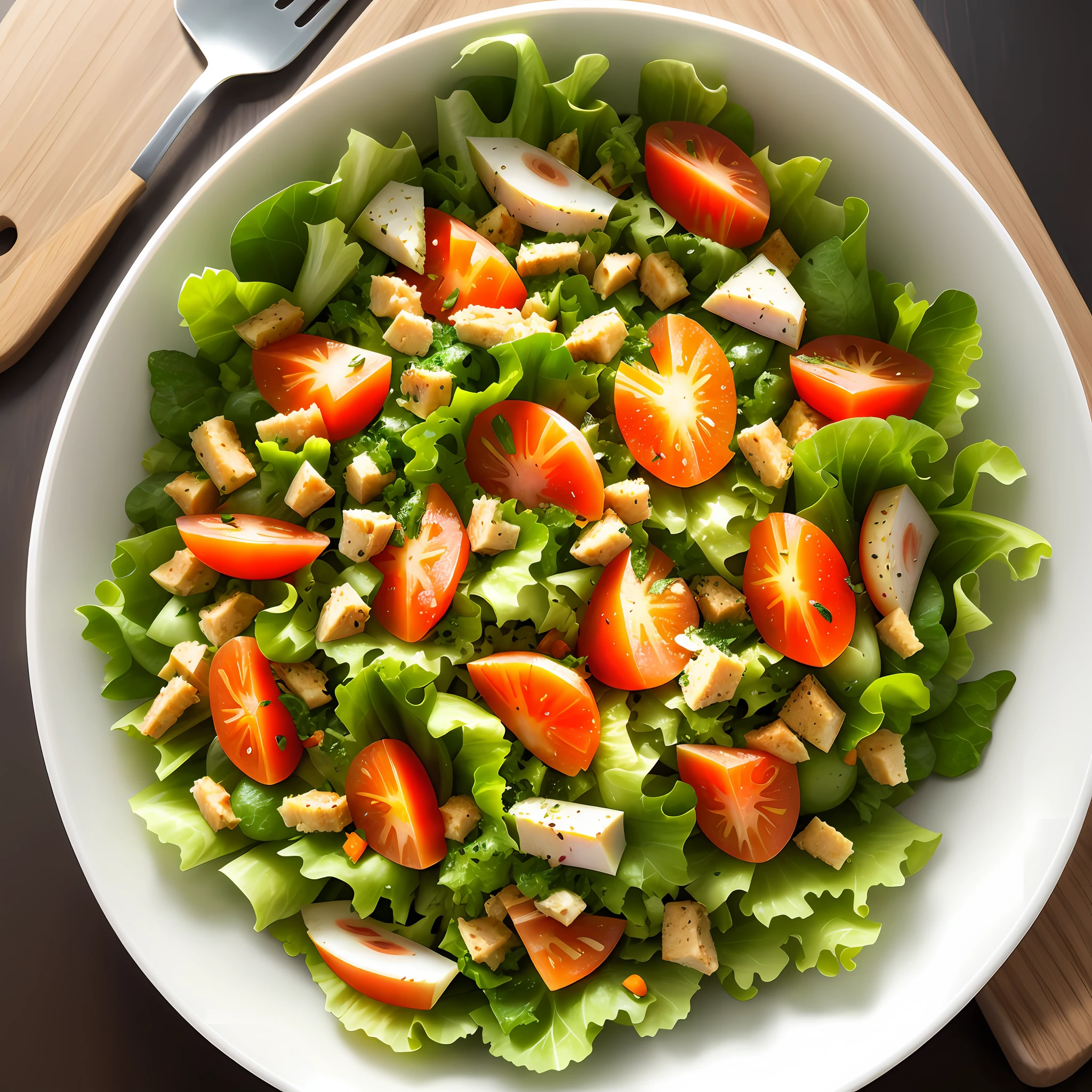 Lettuce salad with penine, tomato and carrot