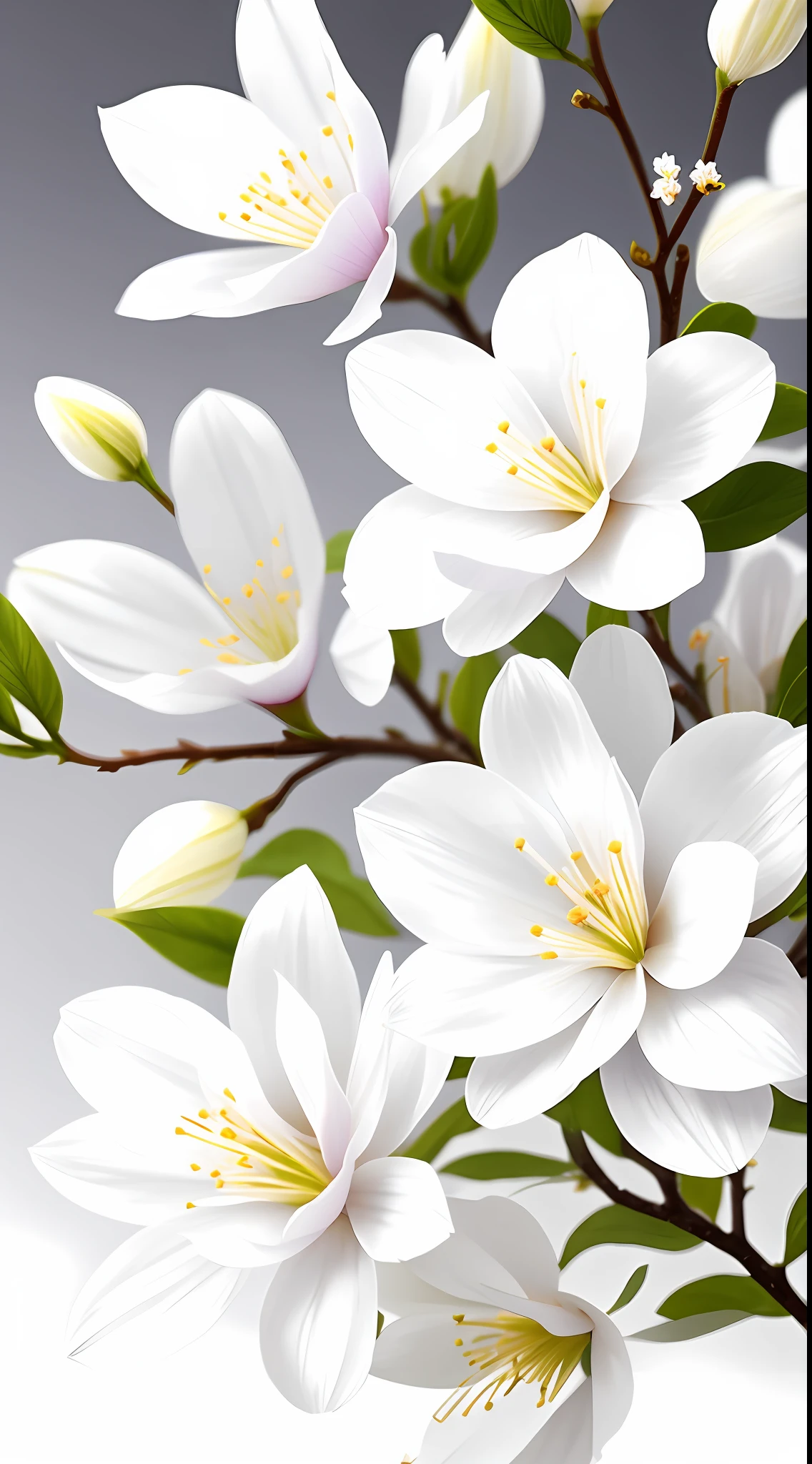 A bouquet of white plum blossoms, ultra-transparent, holy light, beautiful spectral light, dew on petals, twinkle, morning background, transparent droplets, reflected light, bright, light flowing inward, optical, portrait silhouette, sharp focus, magical, intricate, surrealism, fantasy, composition, light, art station trend, pearl, silver patronus cloud pair, caustic surround ray family 16k, ureal ar 23v4 uplight