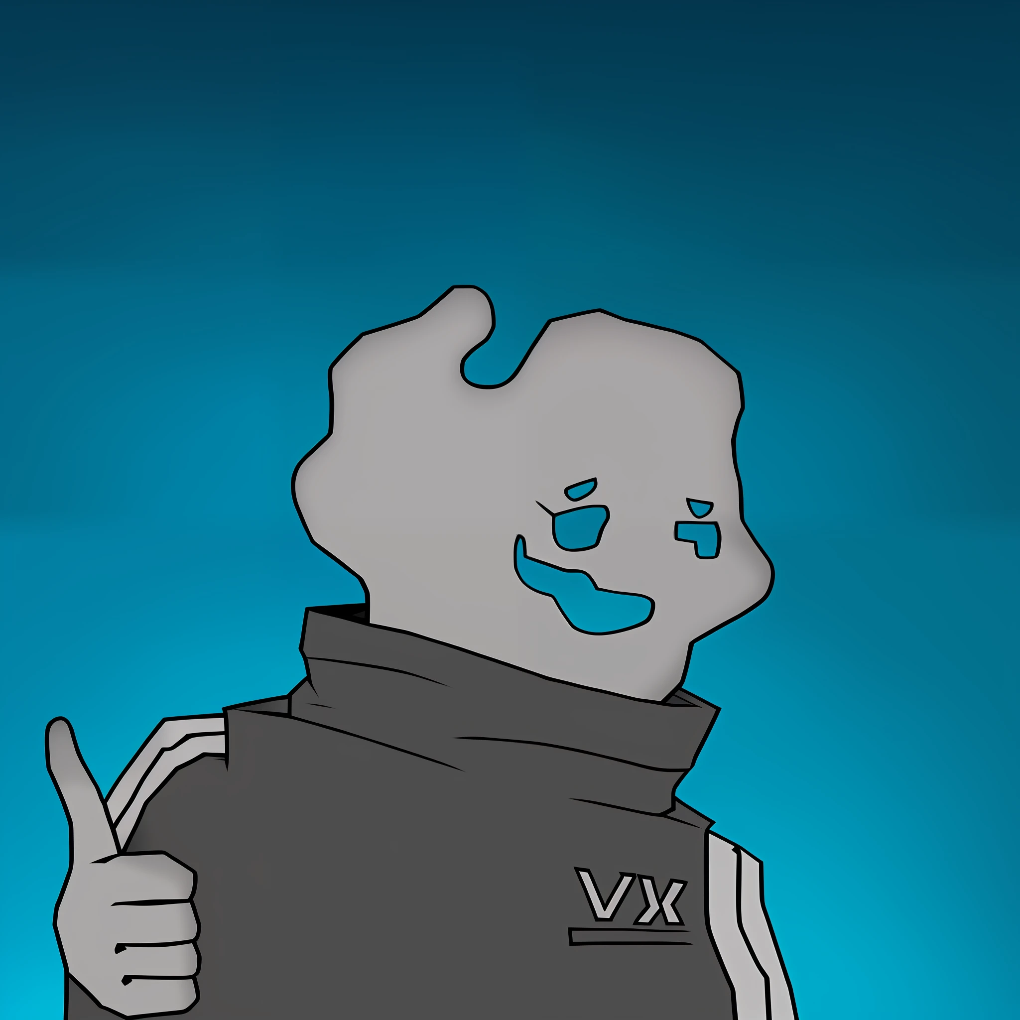 cartoon of a man with a thumbs up and a face, fvckrender, varguyart style, gray anthropomorphic, sans undertale, cartoonish and simplistic, sans from undertale, videogame character, discord profile picture, vaporwave cartoon, cel shaded!!!, unknown artstyle, wallpaper!, video game avatar, merged character, profile picture 1024px