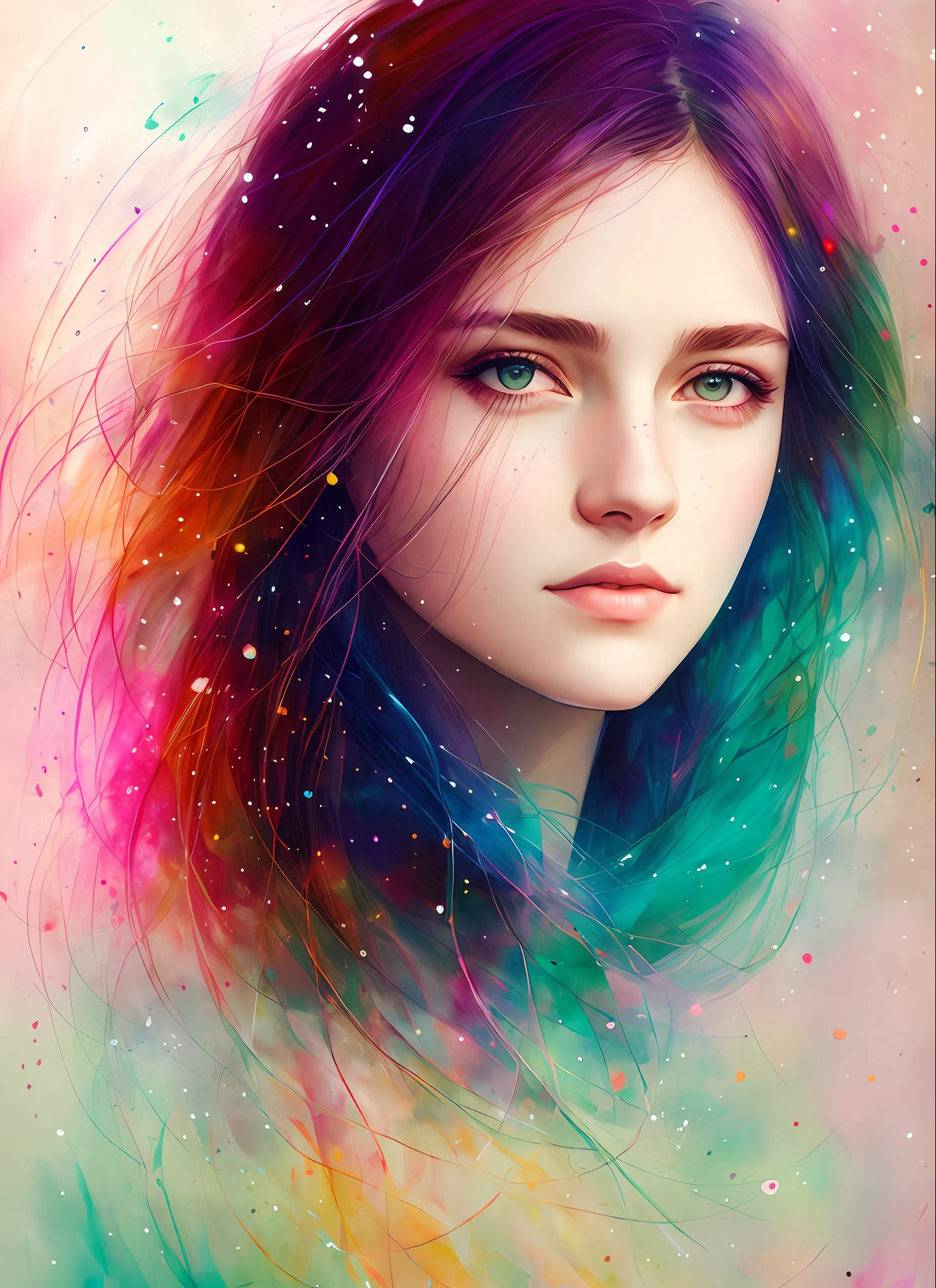 woman with agnes cecile, glowing design, pastel colors, ink drops, autumn lights