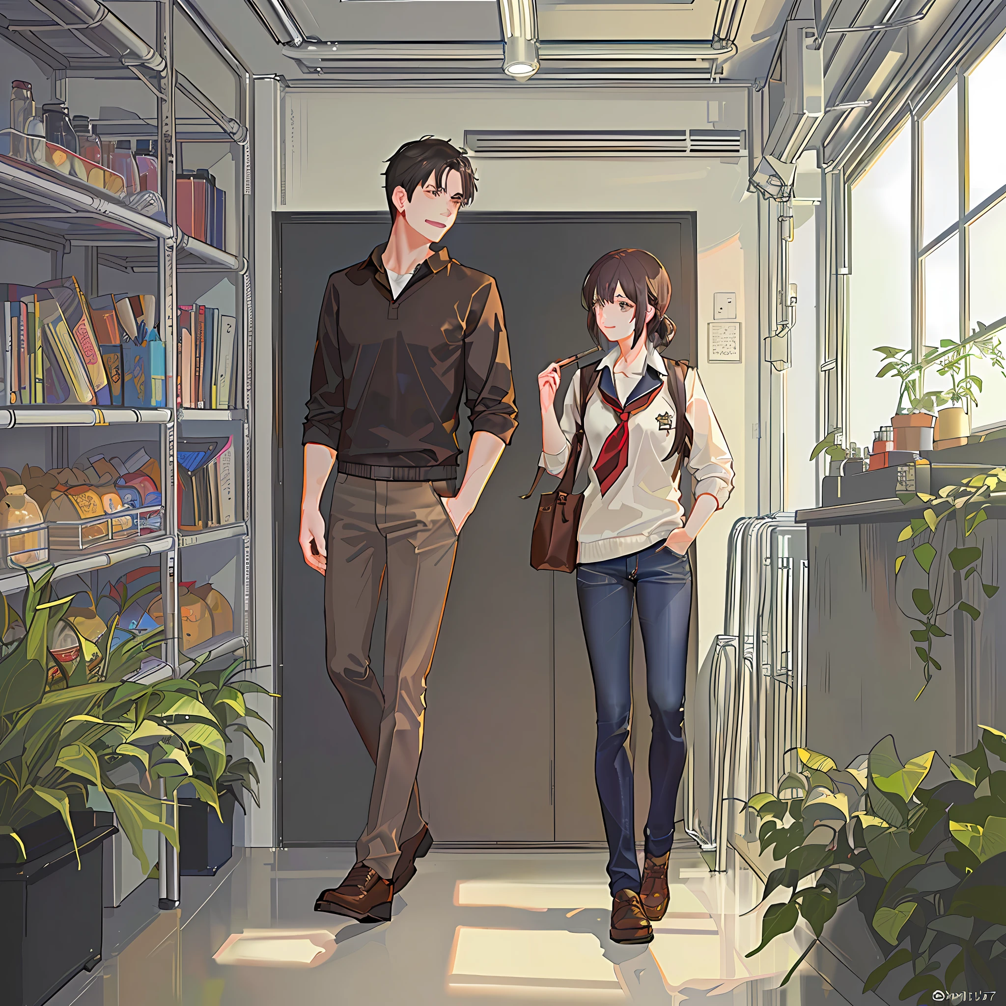 A boy and a girl in a school