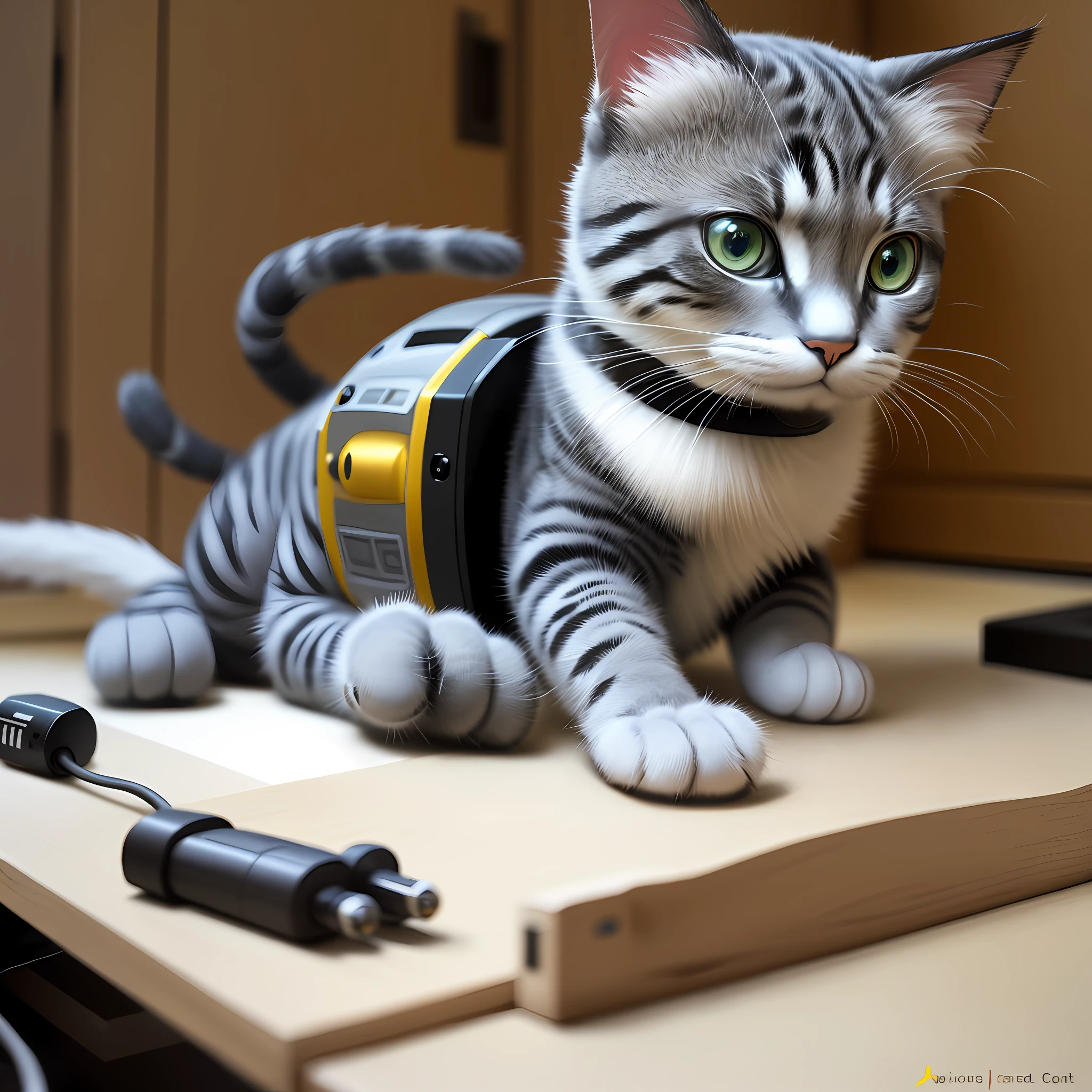 Create a realistic robot cat