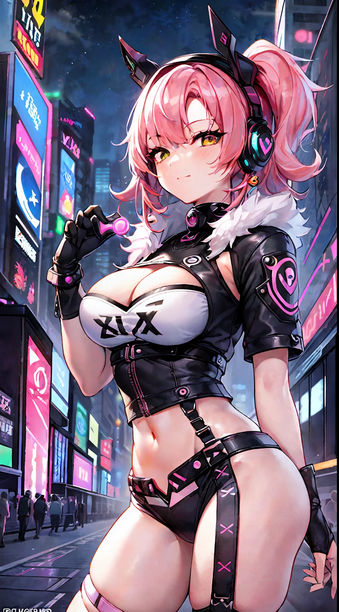 "(ultra-detailed CG illustration), best quality, masterpiece, dreamlike, beautiful, futuristic, neo city vibe, neon lights, night, high saturation, (1 girl with pink hair:1.3), (dancing:1.1), (K-pop:1.1) stylish, sexy, (sfw, appropriate for all ages), (Nicole Demara (zzz): 1.2)."