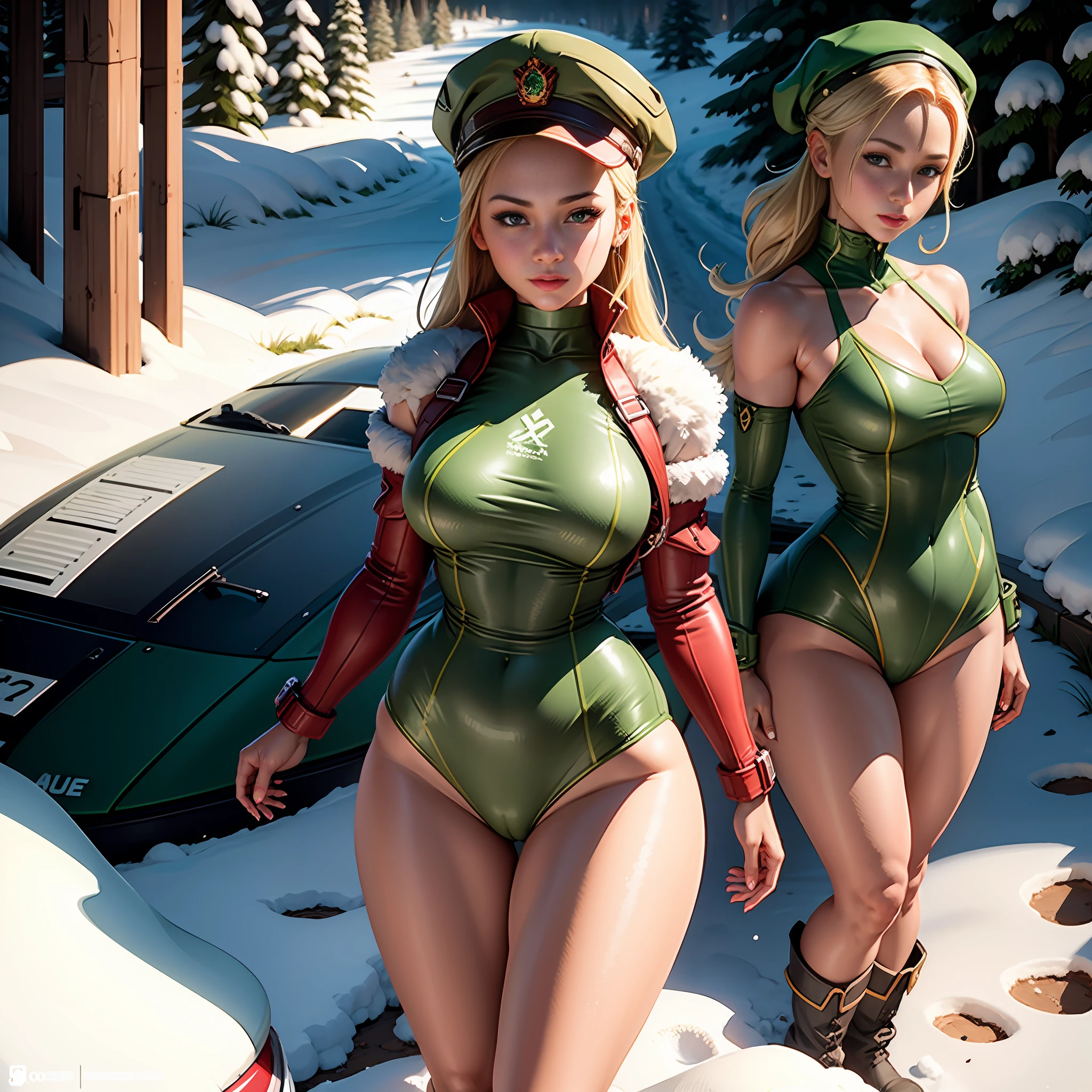 A woman in a green bodysuit and red hat standing in the snow, cammy, extremely detailed artgerm, cutesexyrobutts, artgerm style, artgerm style, ig model | Artgerm, in the style Artgerm, :: Rossdraws, Rossdraw and Jazza, Thicc, Artgerm and Rossdraw, nude