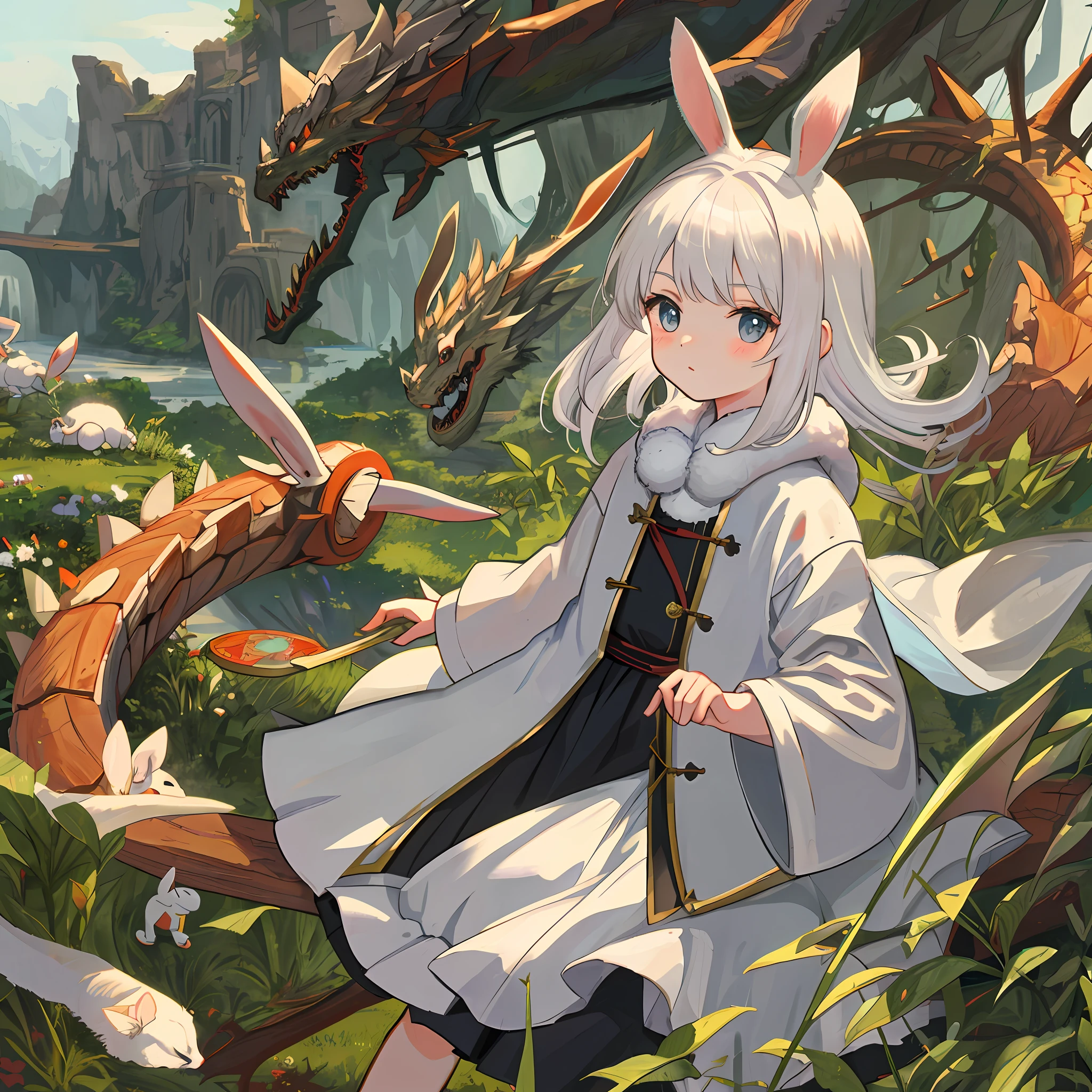 White Hair Girl, Child,Rabbit, Half Dragon
