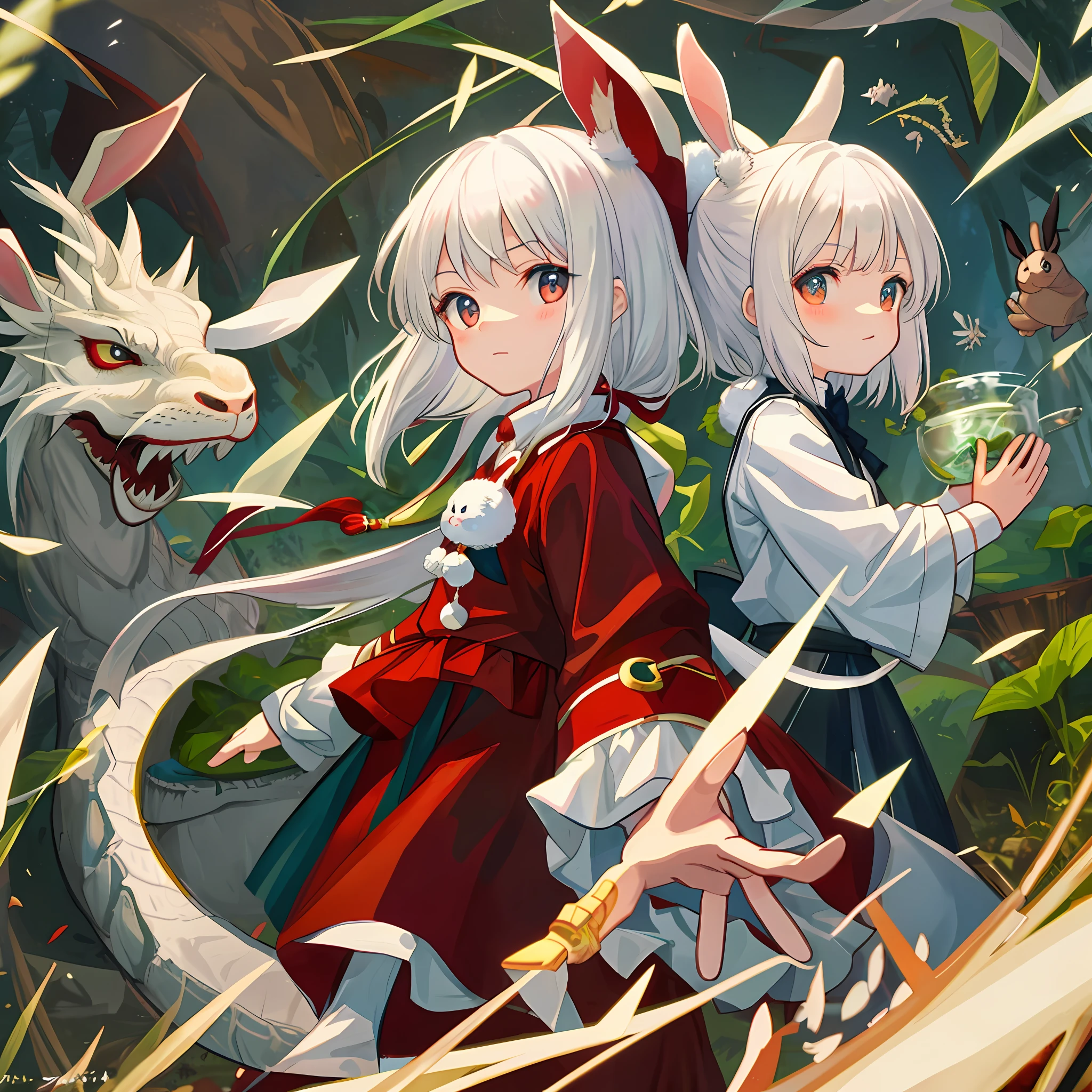 White Hair Girl, Child,Rabbit, Half Dragon