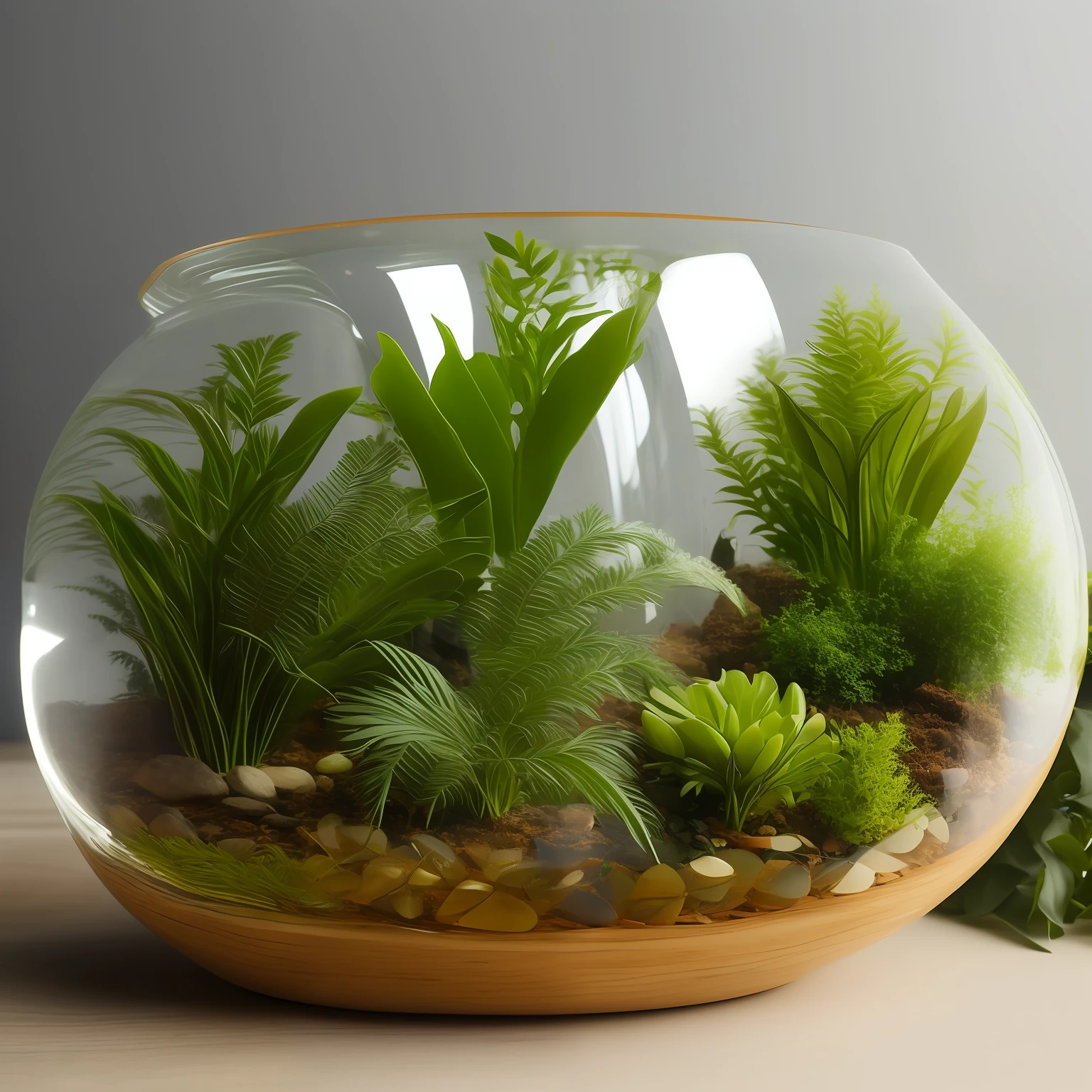 Glass with wood in it and plants in it