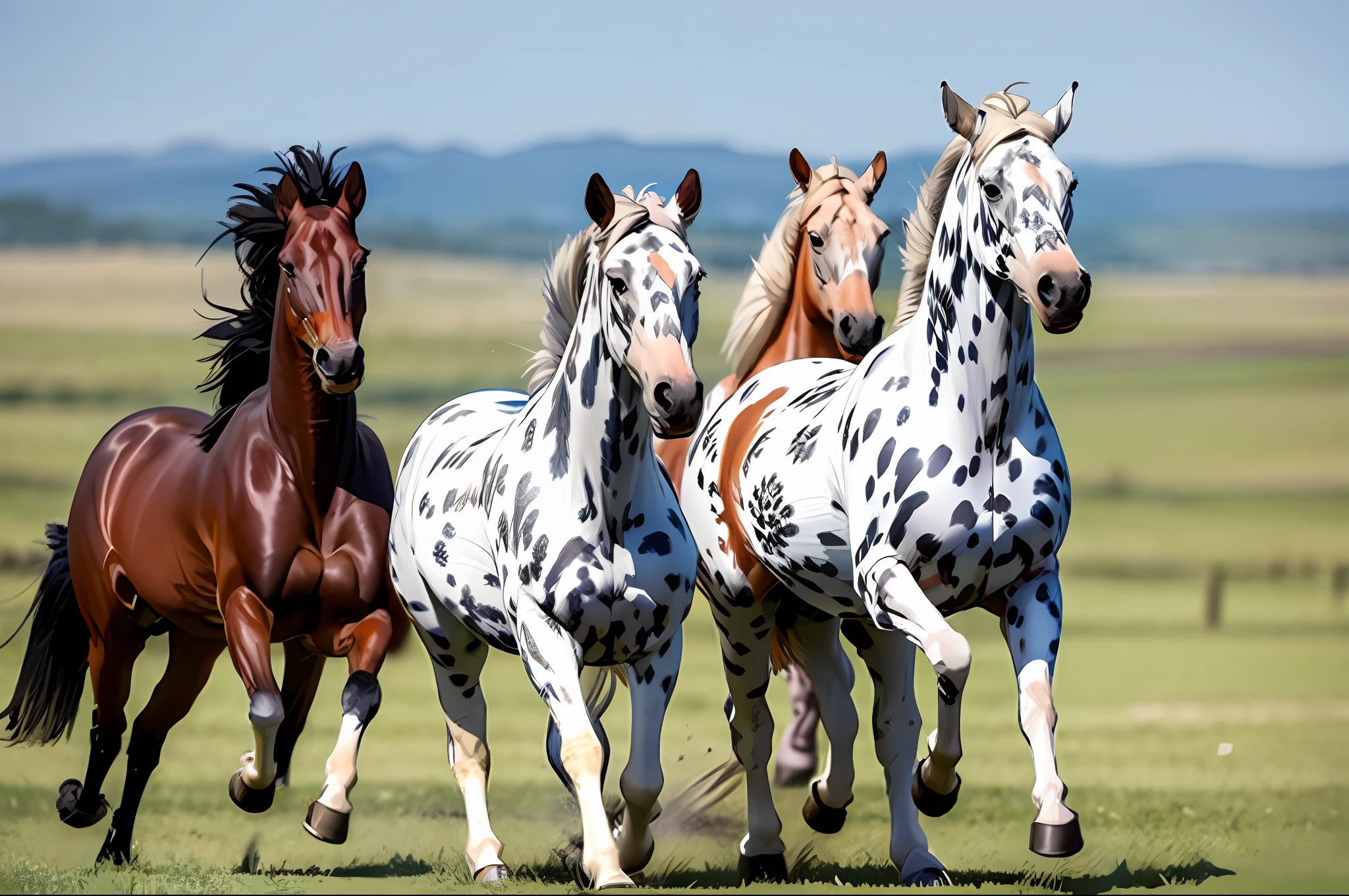 (masterpiece, best quality:1.2), ultra-detailed, group of horses Appaloosa, (realistic:1.5),